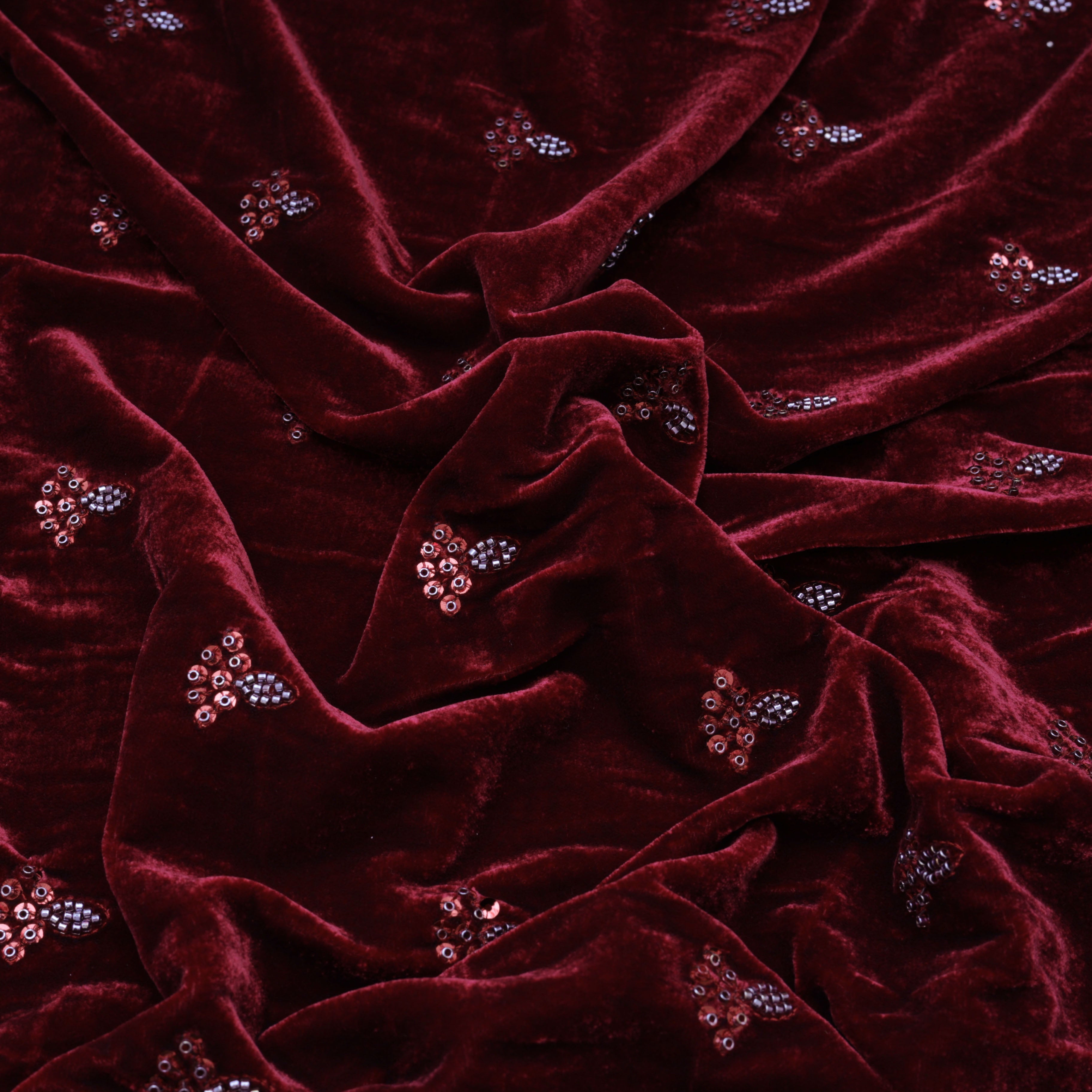 Dark Burgundy Silk Velvet Fabric