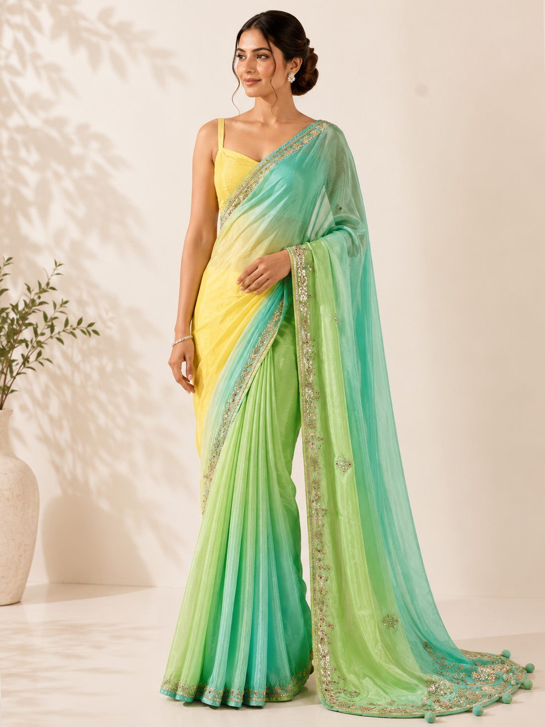 Multi-Color Gradient Unfinished Saree for Women
