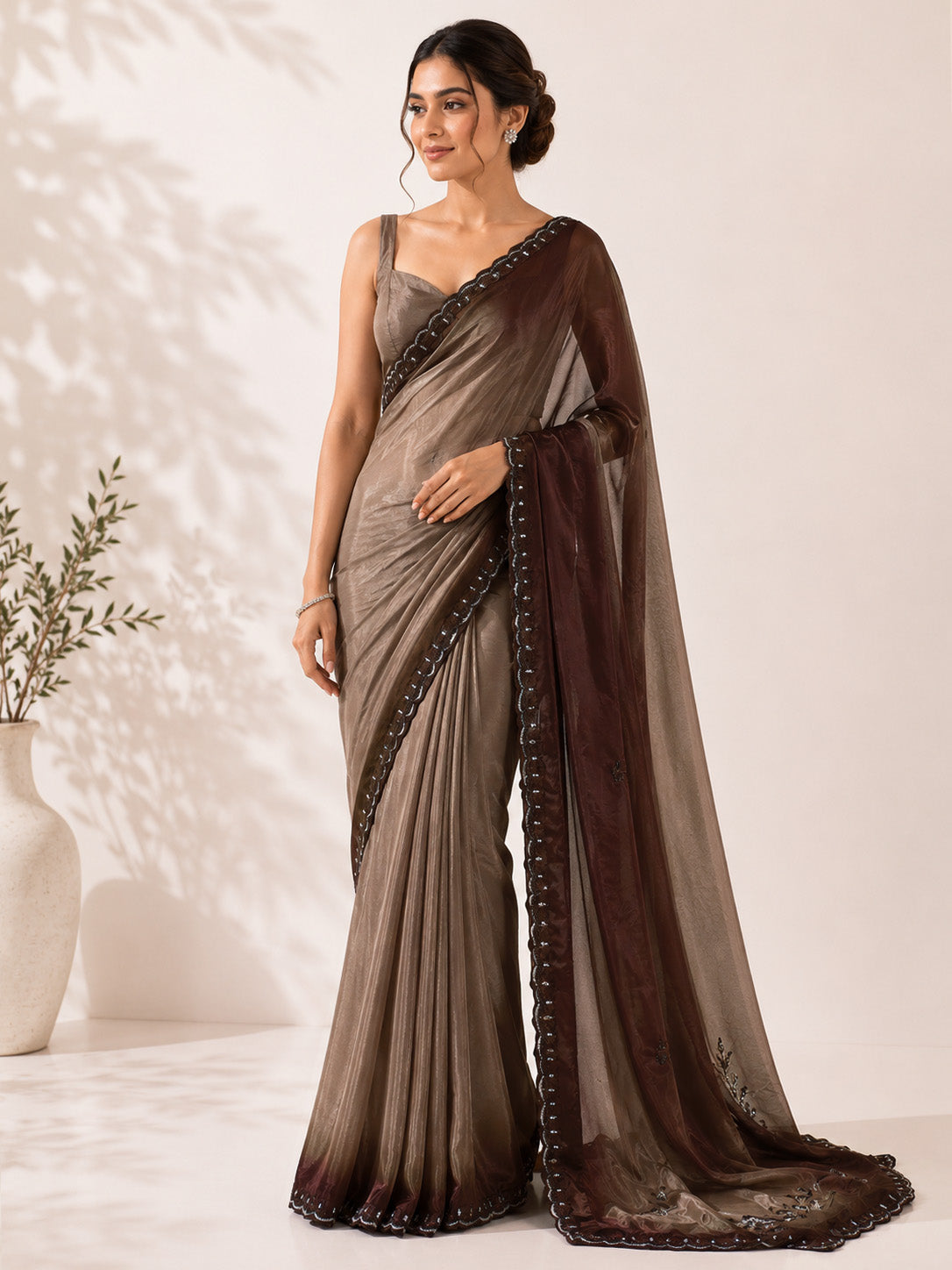 Wine Red Unfinished Saree for Women