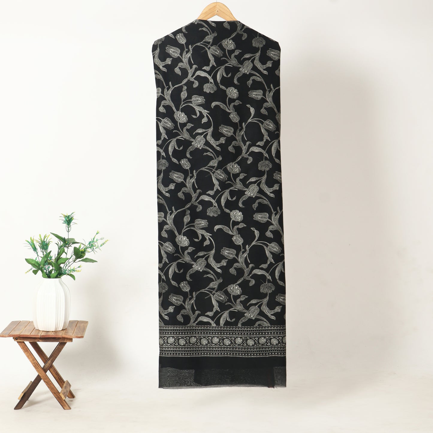 Black & White Floral Chanderi Unstitched Suit Set