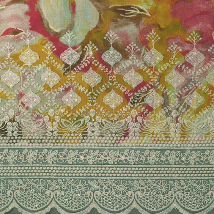 Multi-Colored Chanderi Print Embroidery Fabric