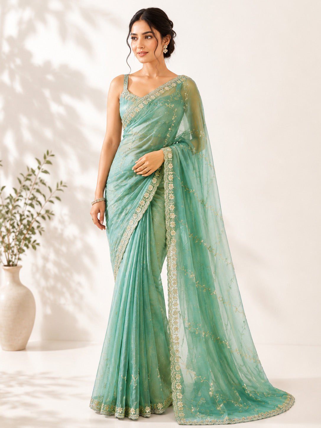Light Green Unfinished Saree for Women