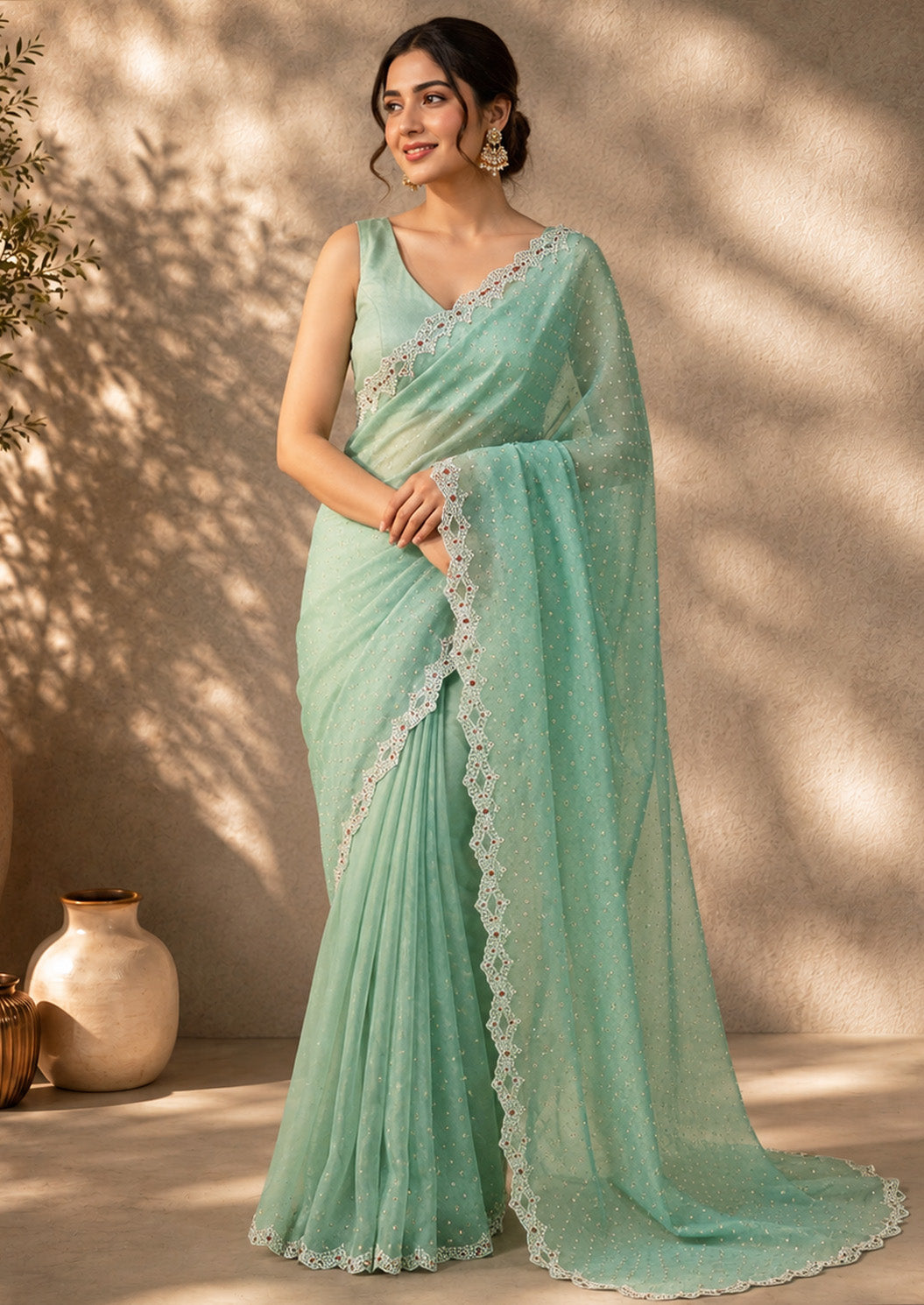 Mint Green Color Saree with Designer Unfinished Saree