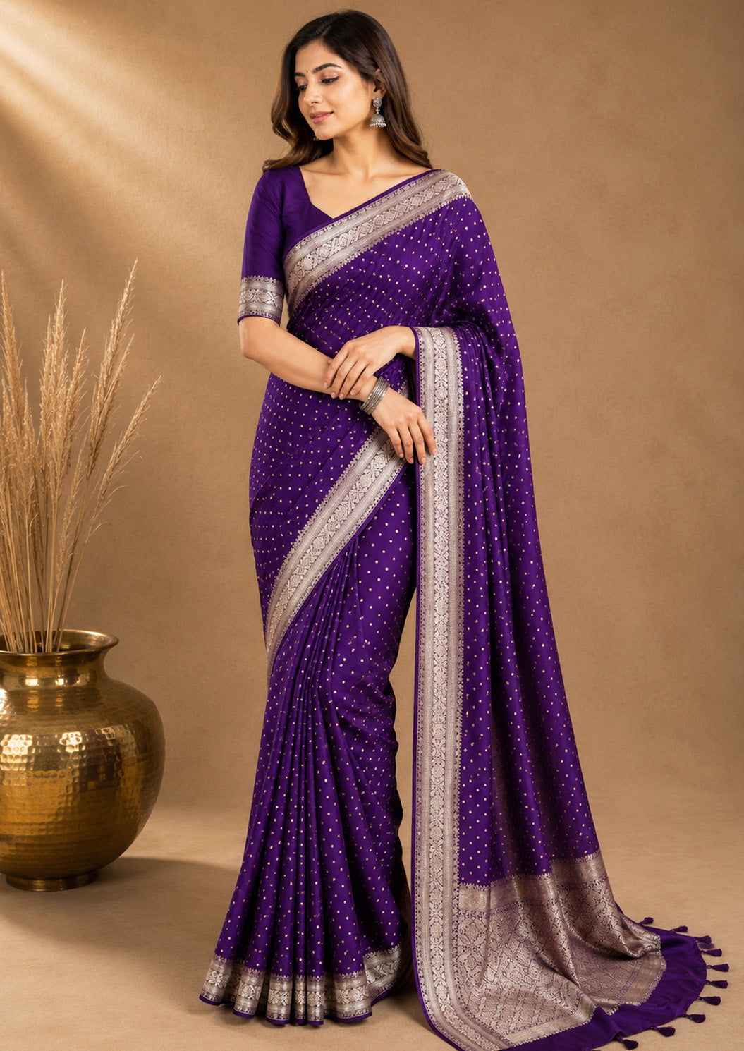 Unfinished Purple Color Saree with Elegant Woven Border