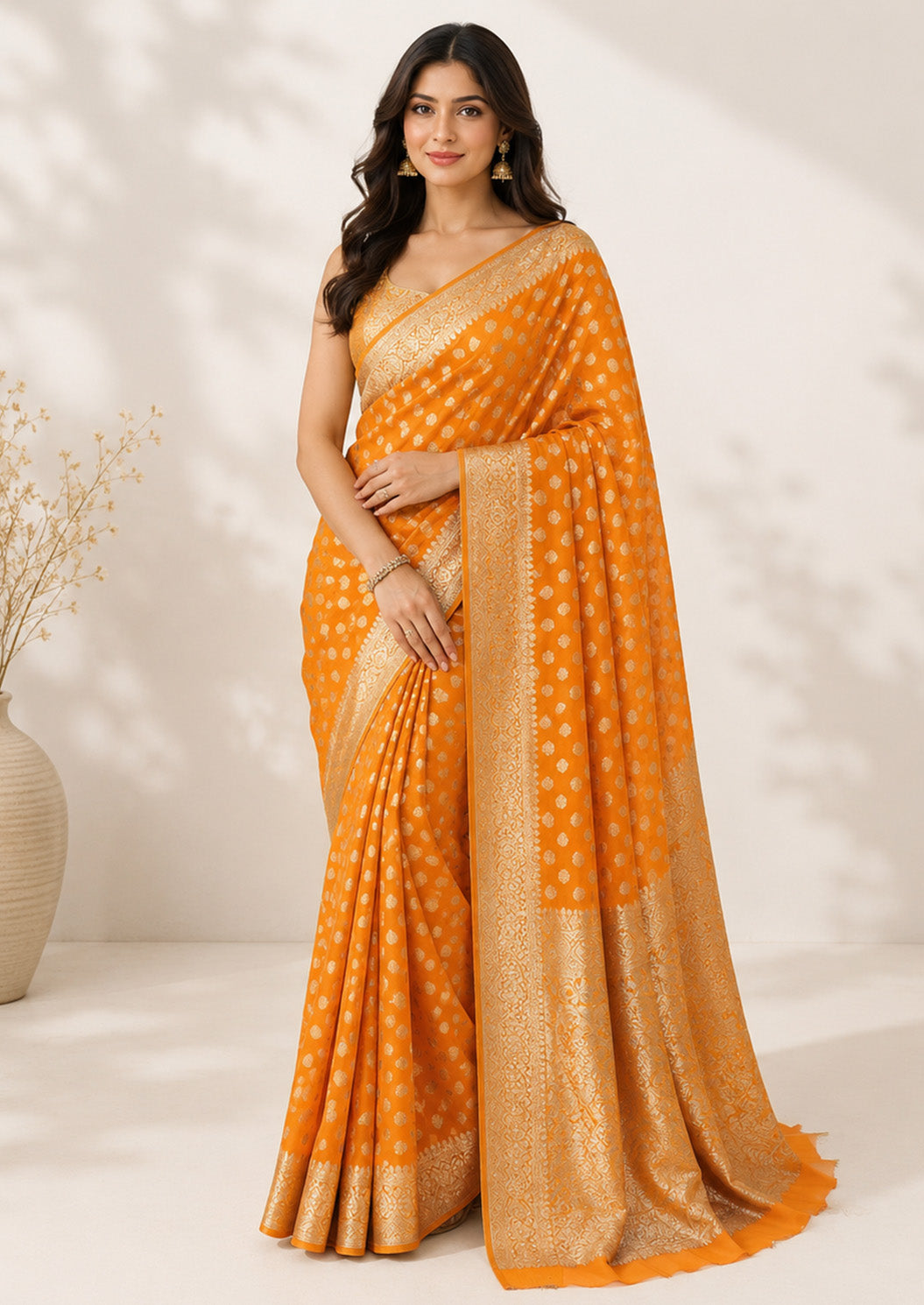 Georgette Boota Unfinished Saree