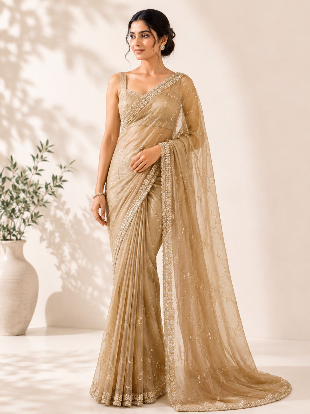 Golden Unfinished Saree for Women