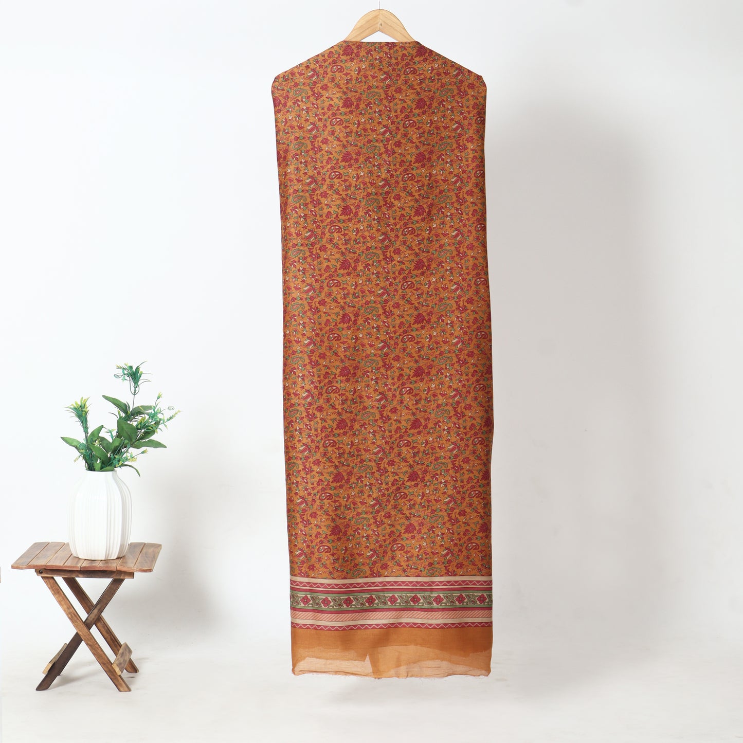 Mustard Floral Chanderi Unstitched Suit Set