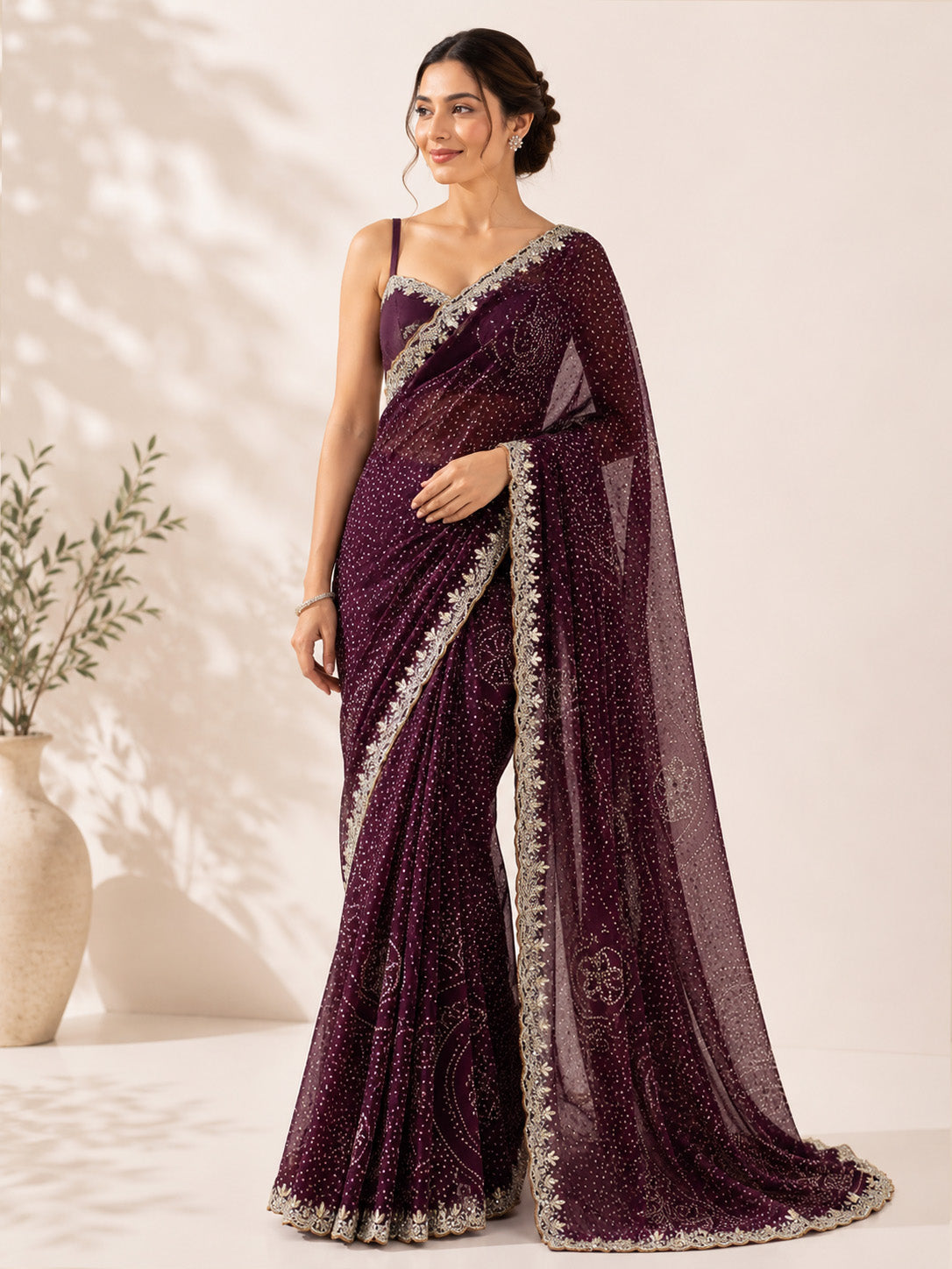 Dark Maroon Unfinished Saree for Women