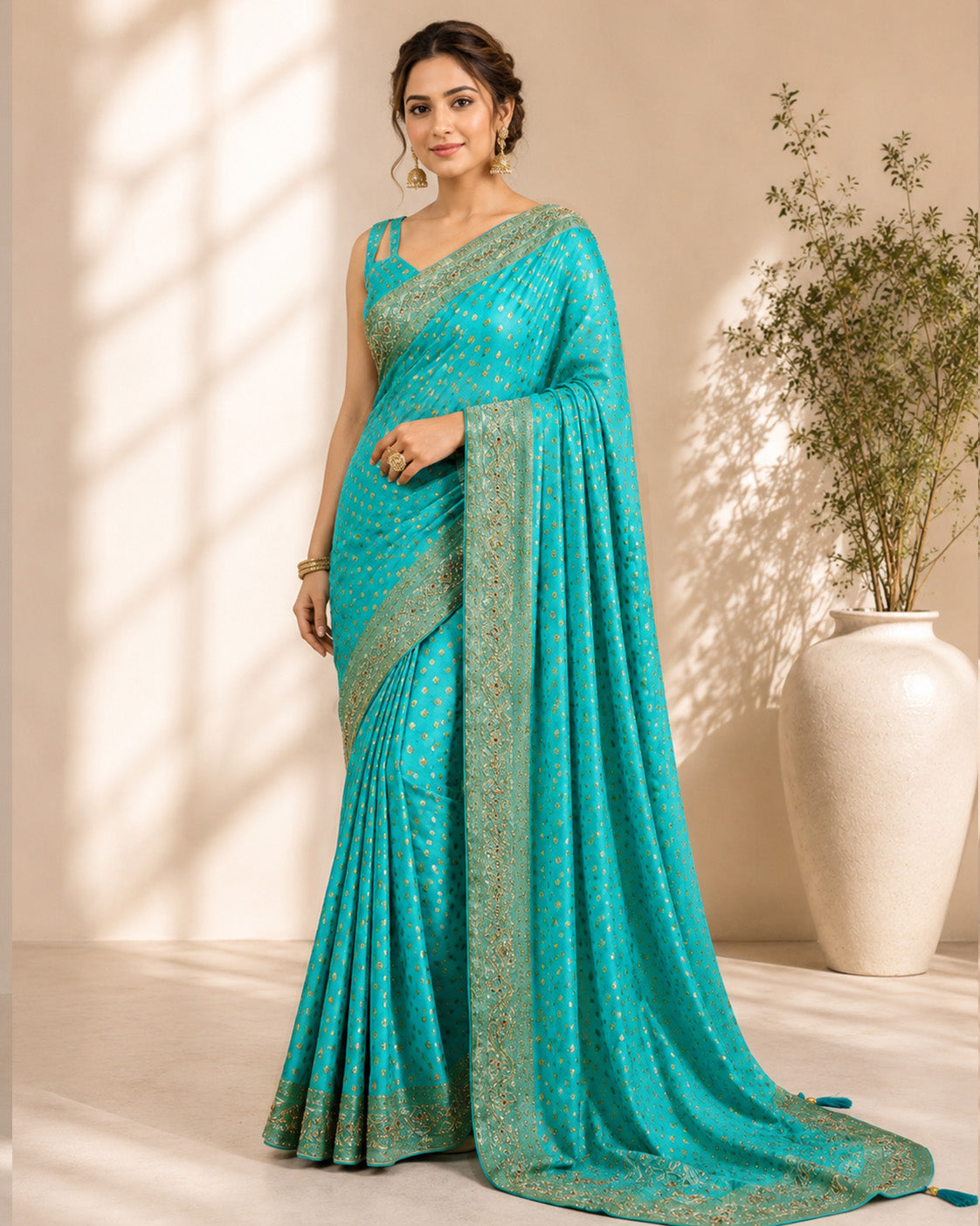 Turquoise Blue Unfinished Saree