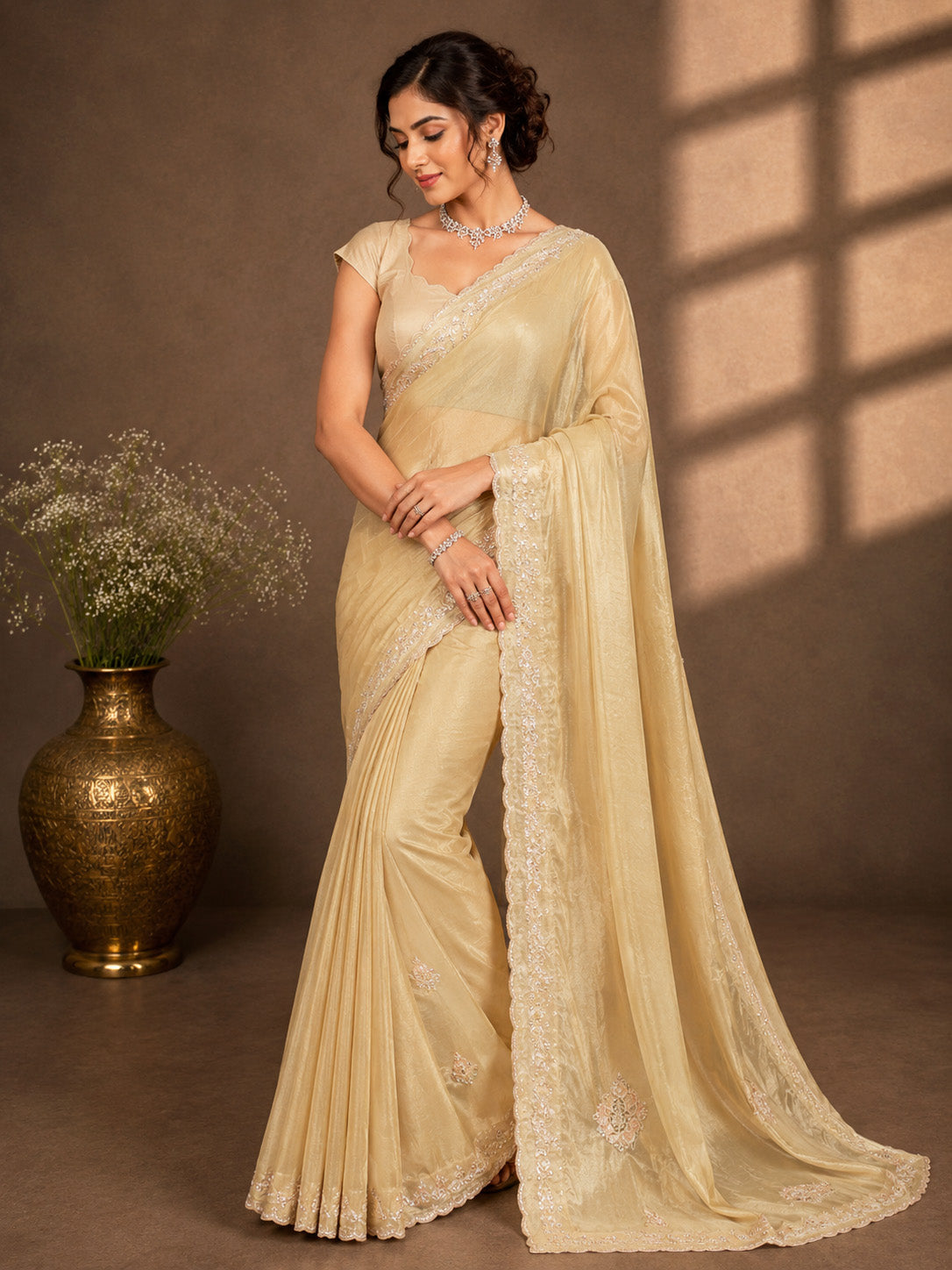 Elegant Gold-Beige Saree