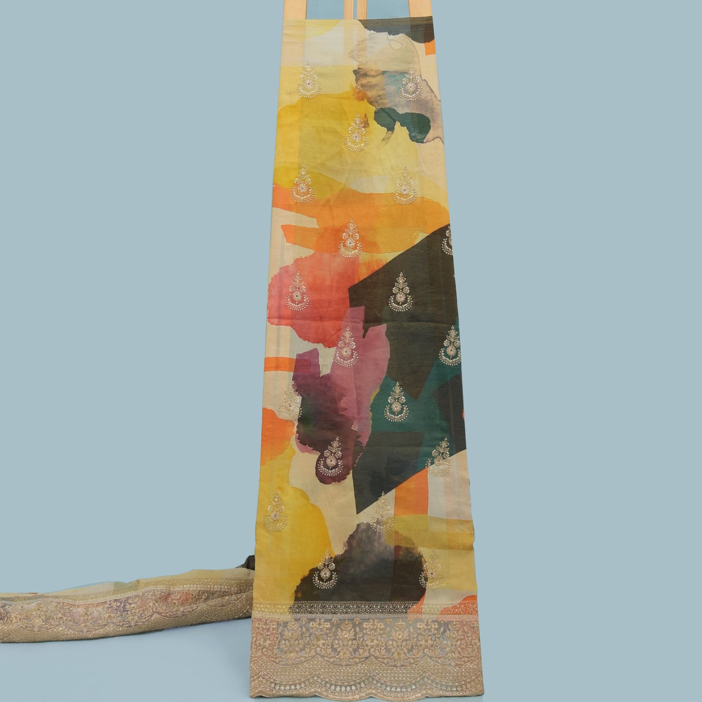 Multi Colored Tissue Border Embroidery Fabric