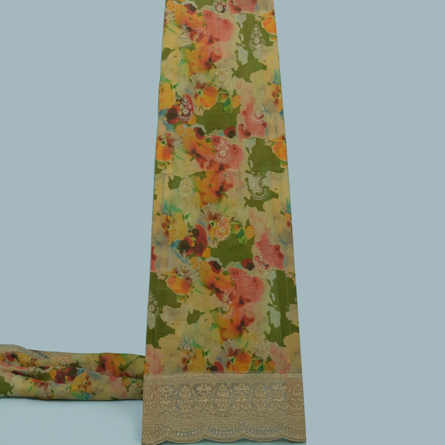 Multicolor Tissue Border Embroidery Fabric