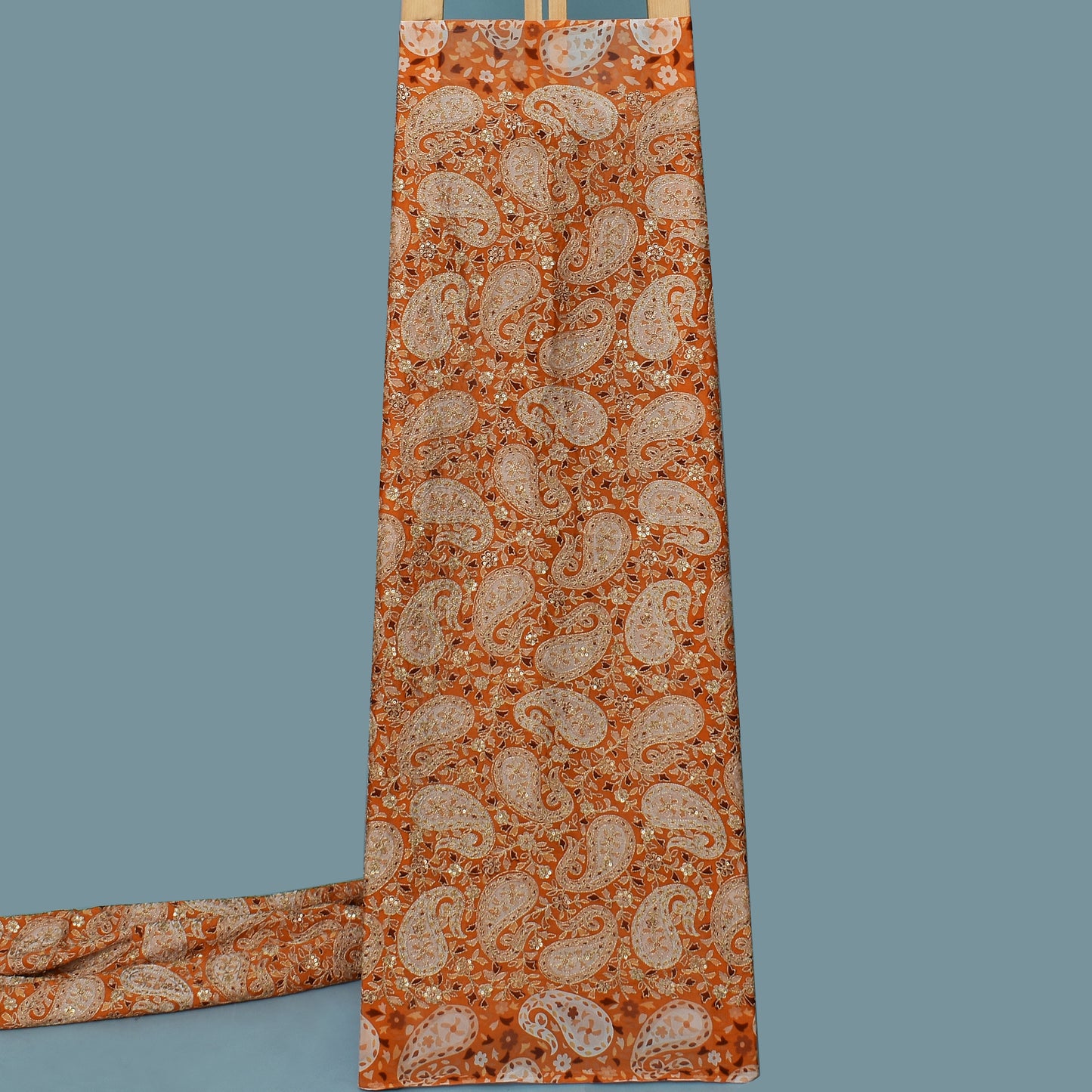 Orange Color Chinon Position Print Embroidery Fabric
