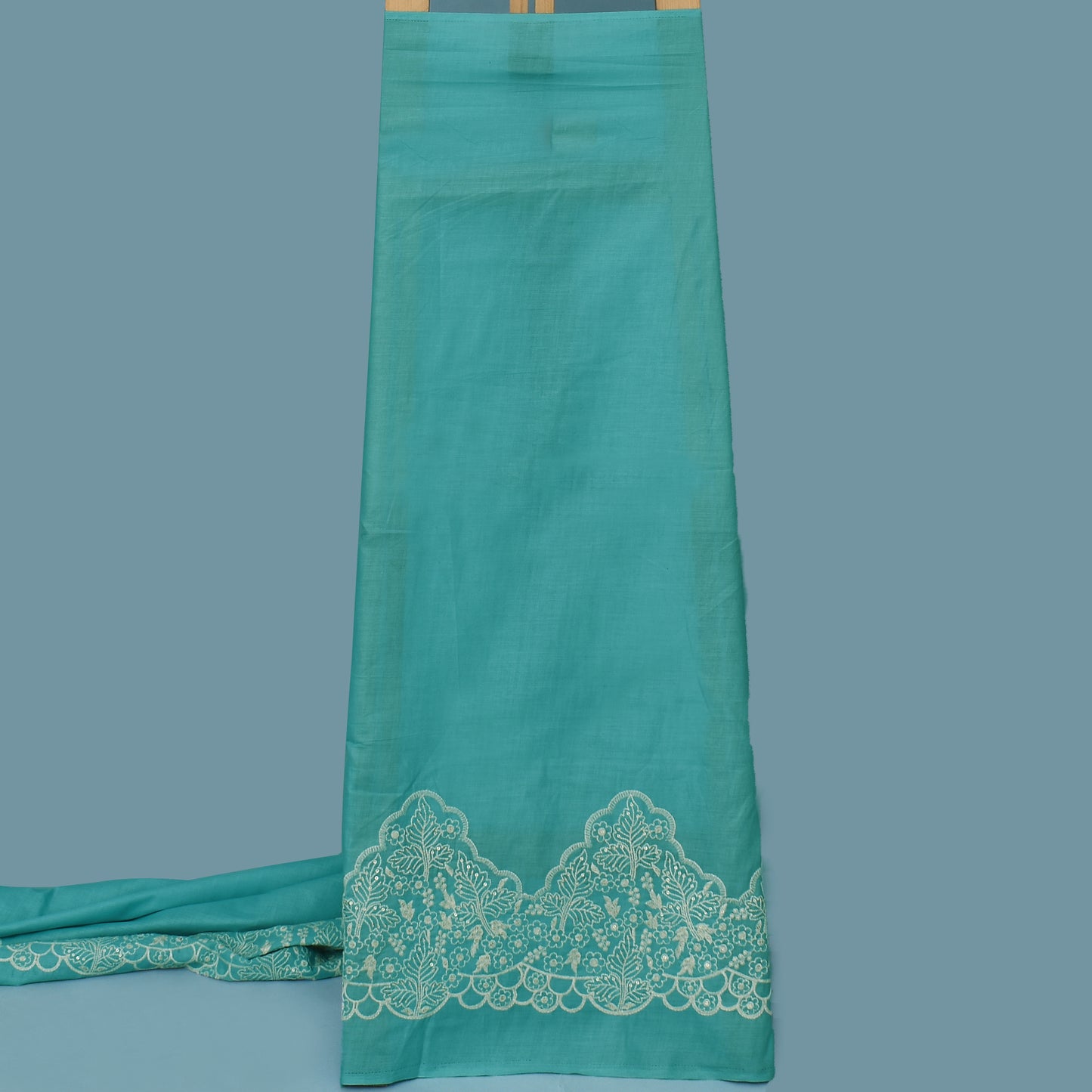 Rama Green Color Cotton Plazo Embroidery Fabric