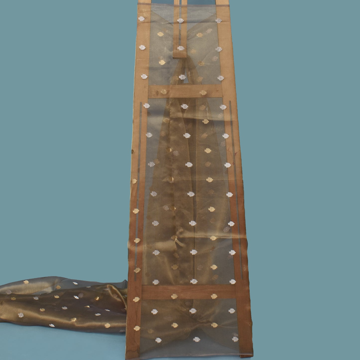 Grey Color Organza Tissue Booti Fabric