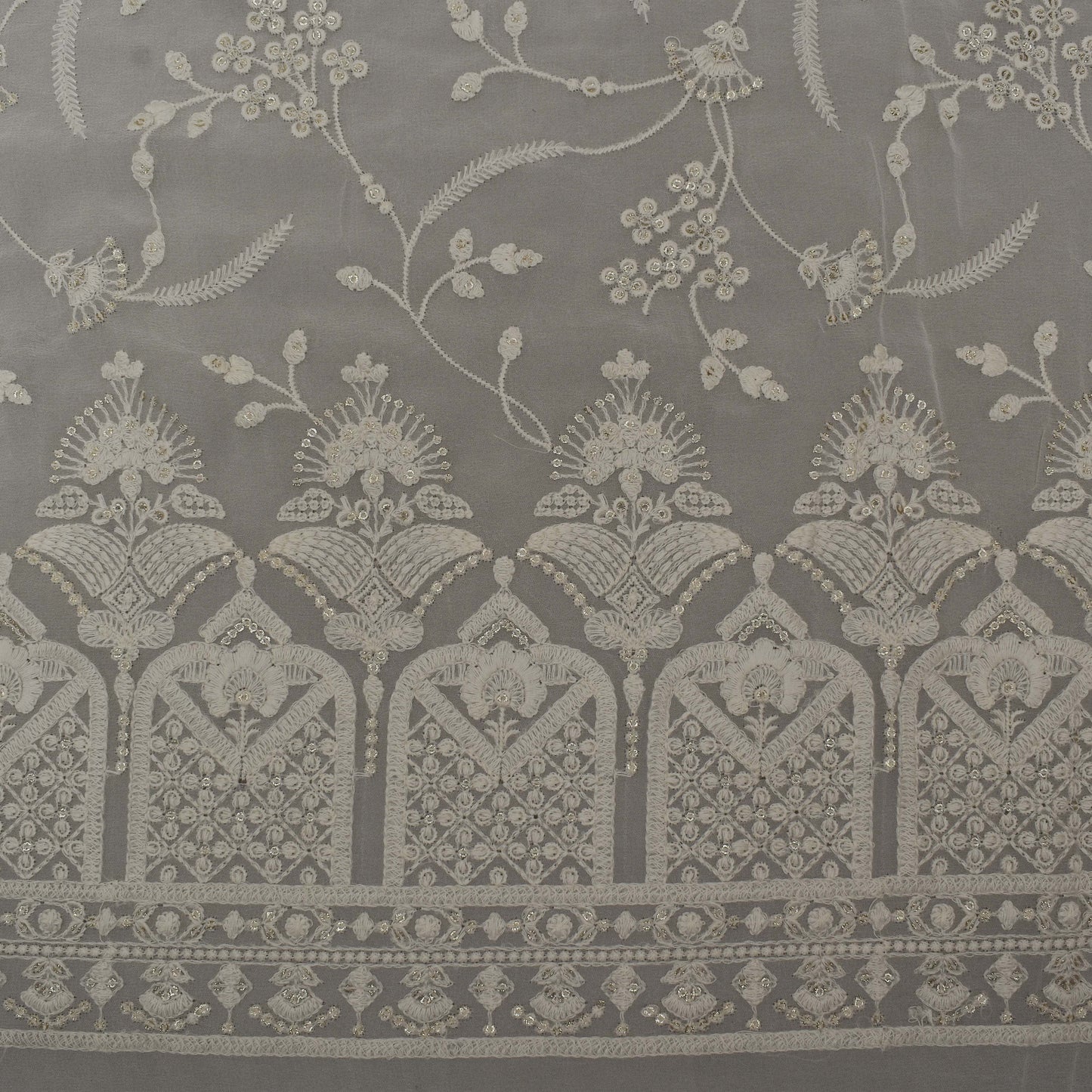 White Color Georgette Embroidery Fabric