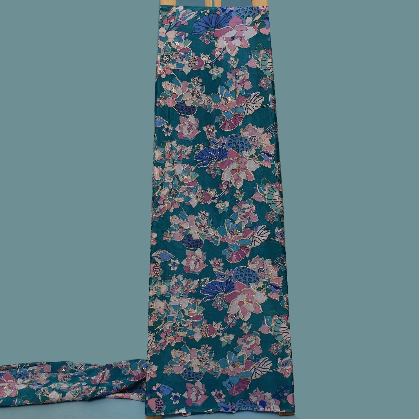 Multicolor Crepe Position Print Embroidery Fabric