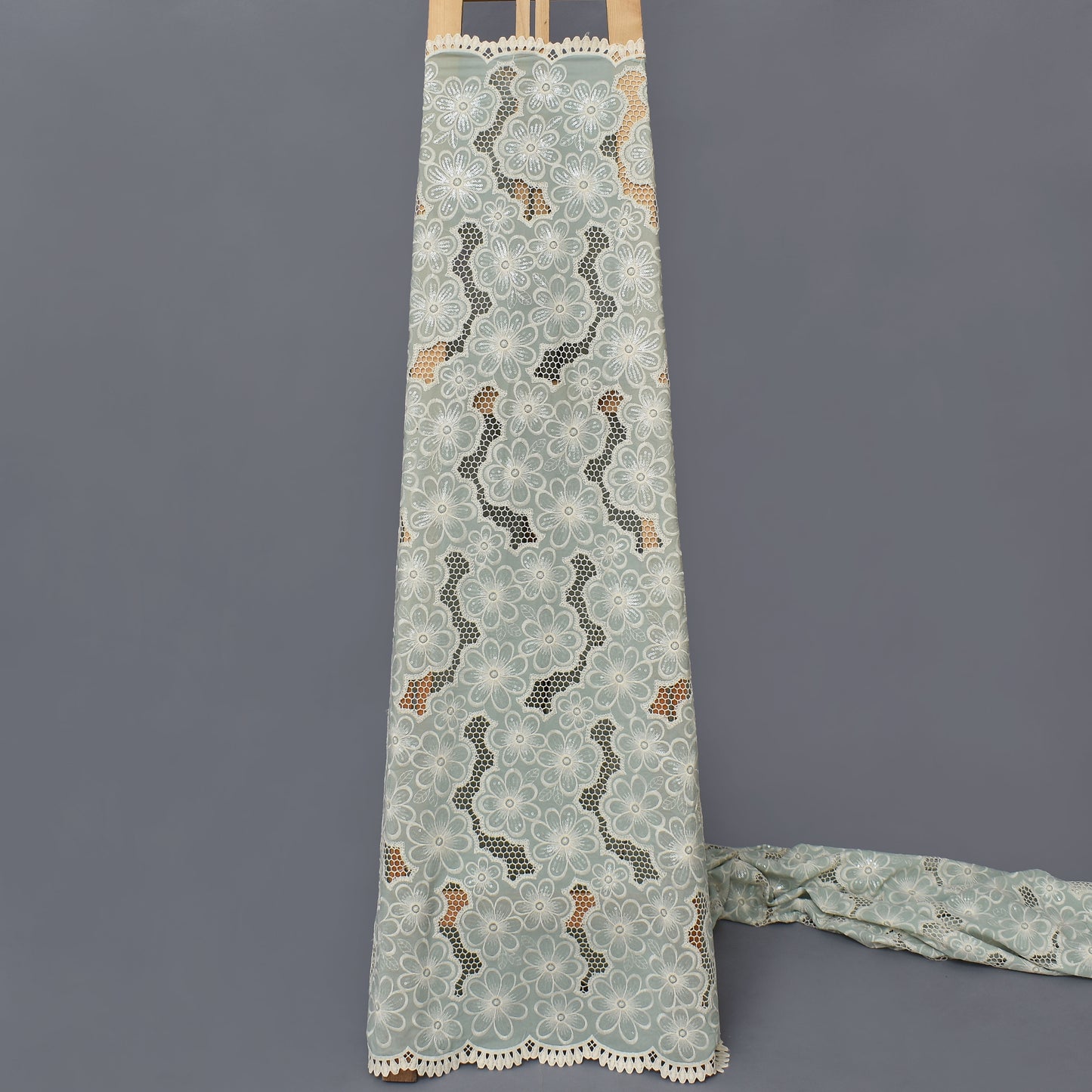 Pista Green Color Crepe Embroidery Fabric