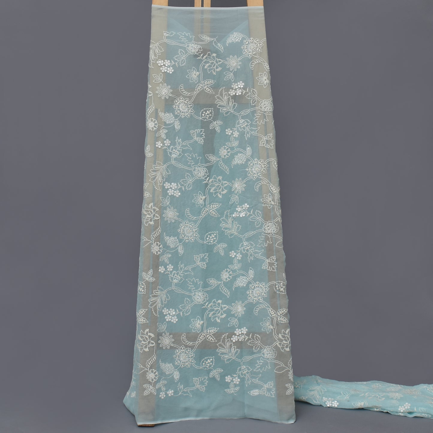 Sky Blue Color Georgette Embroidery Fabric