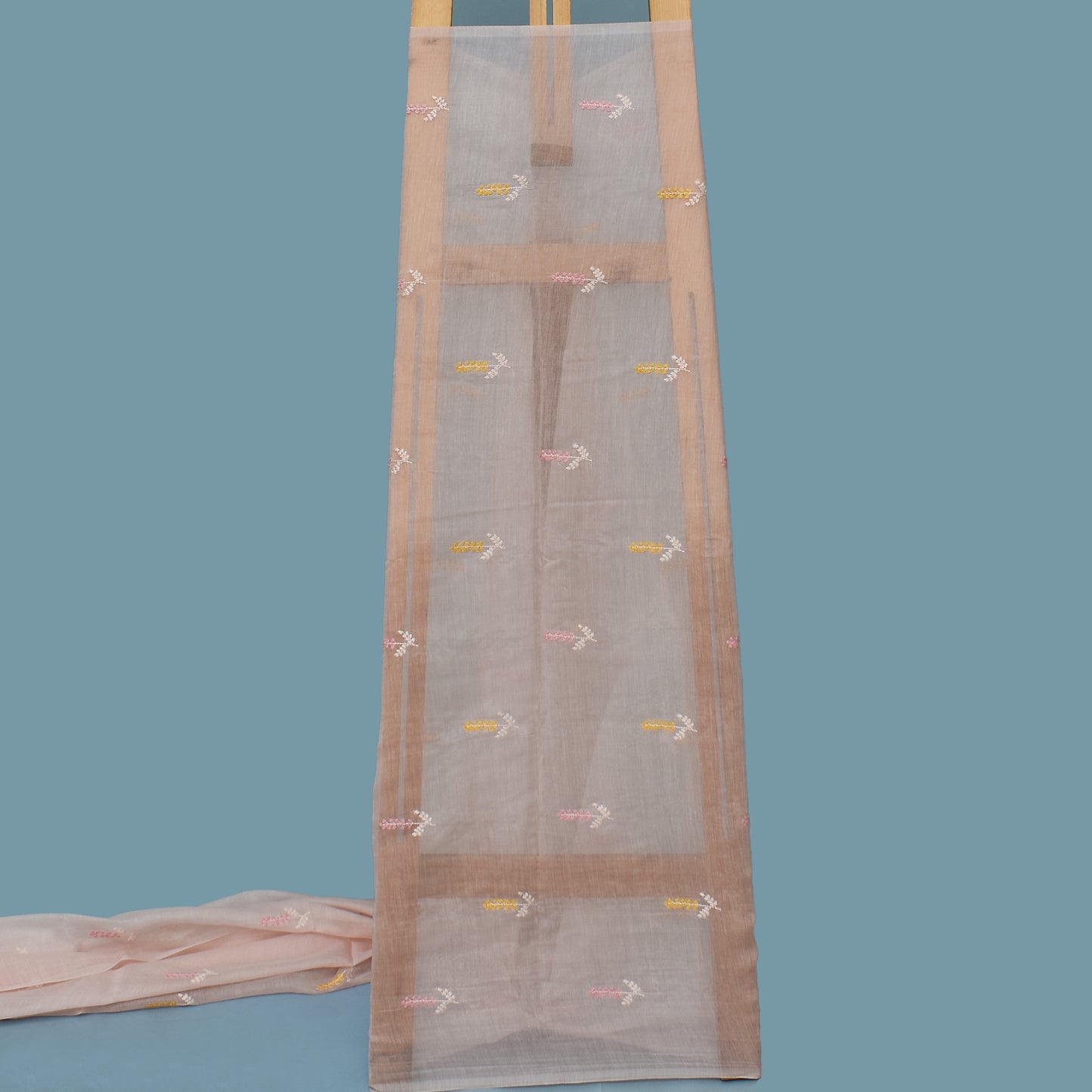 Ivory Pink Color Chanderi Booti Fabric