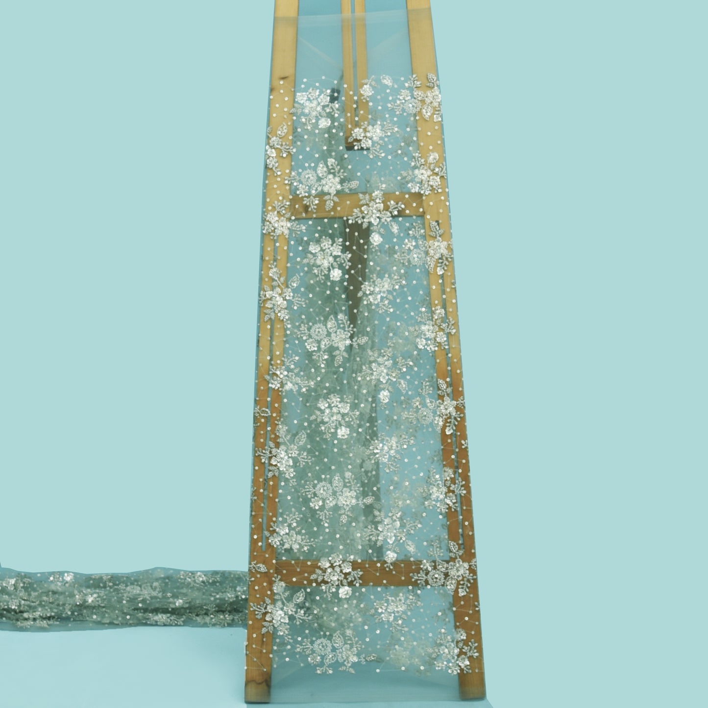 Green Color Net Sequins Embroidery Fabric