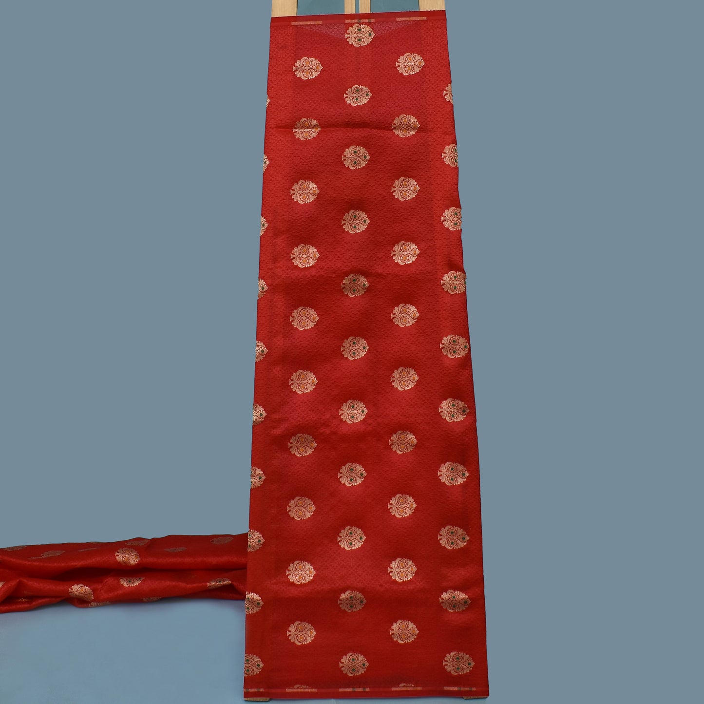 Red Color Katan Meena Brocade Fabric