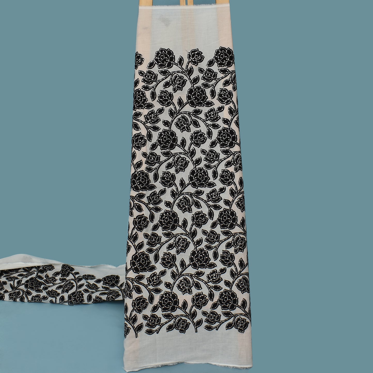 Black Color Cotton Sequence Embroidery Fabric