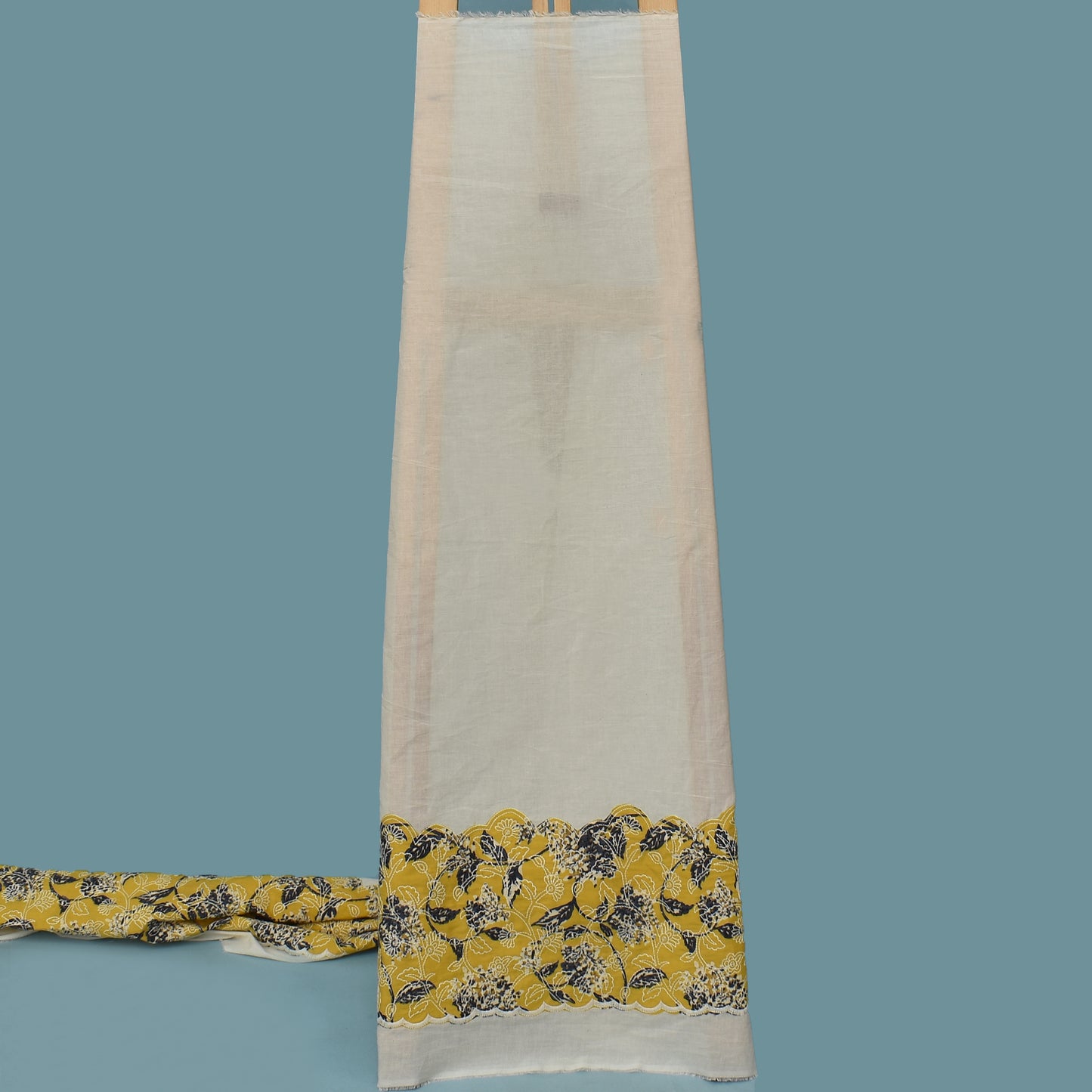 Off White Color Mulmul Plazo Print Embroidery Fabric