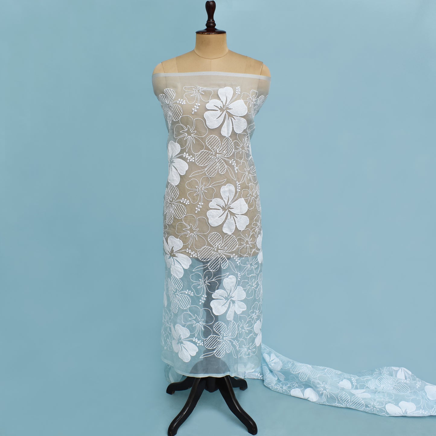 Sea Green Color Organza Embroidery Fabric