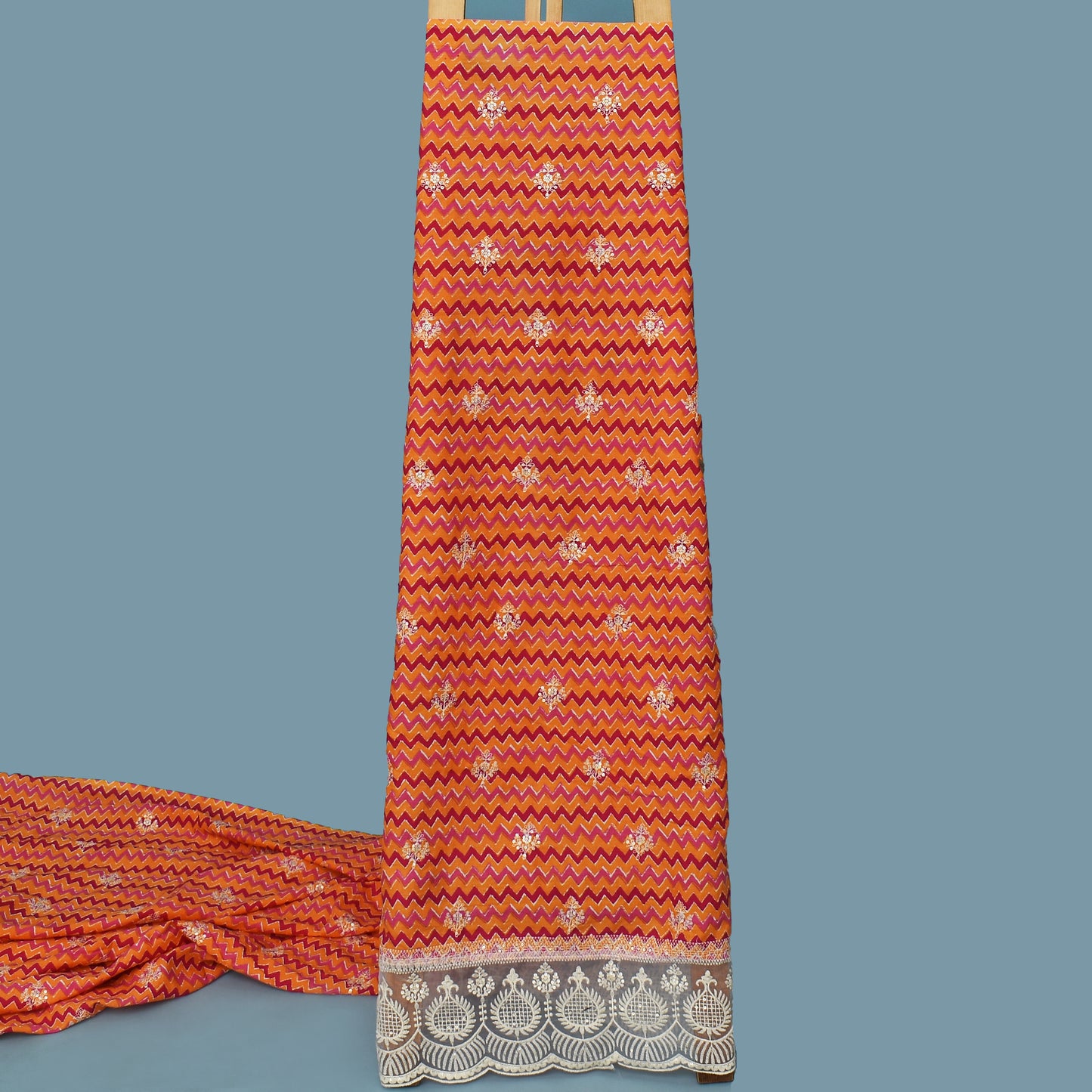Orange Color Cotton Plazo Embroidery Fabric