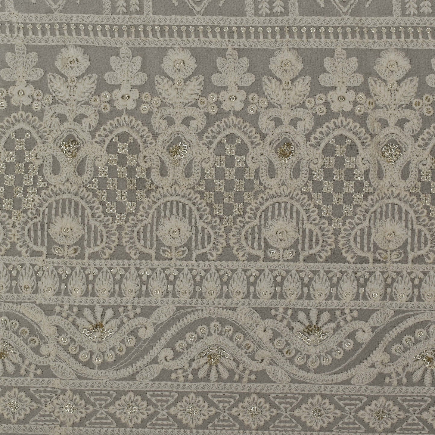 White Color Georgette Embroidery Fabric