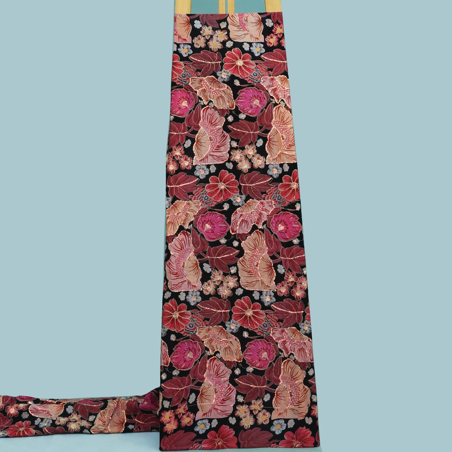 Black Color Crepe Position Print Embroidery Fabric