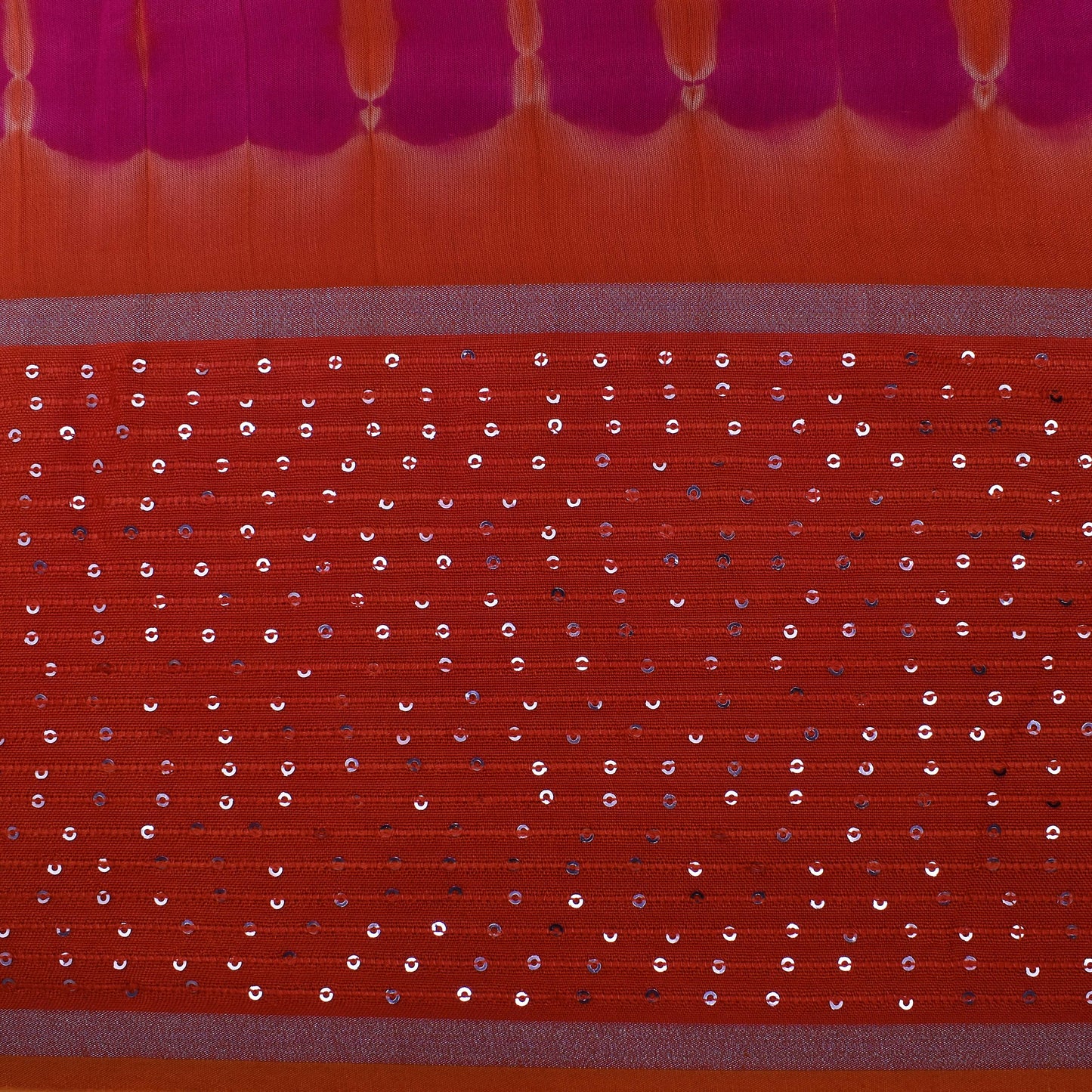 Multi Color Chanderi Tie & Die Border Embroidery Fabric