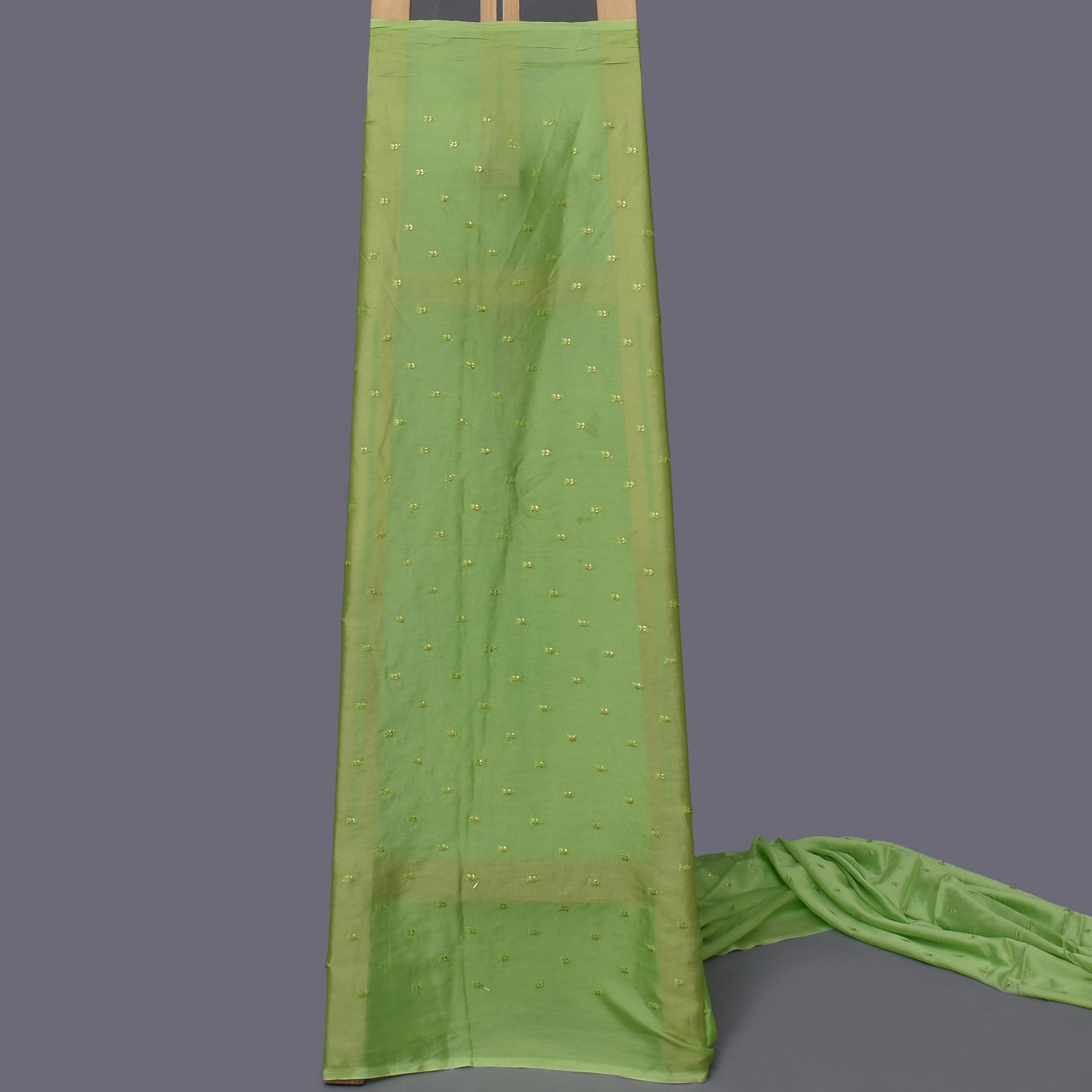 Neon Green Color Chinon Chiffon Embroidery Fabric