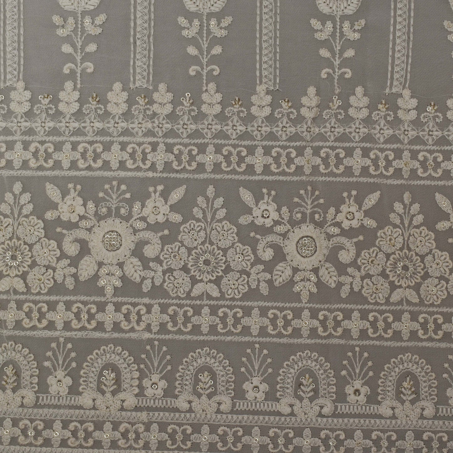 White Color Georgette Embroidery Fabric