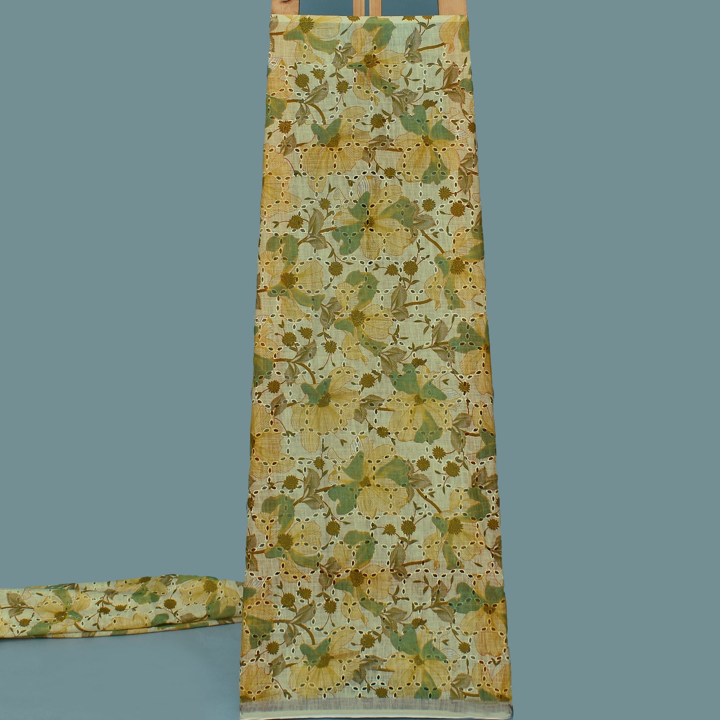 Multi Color Linen Print Cutwork Fabric