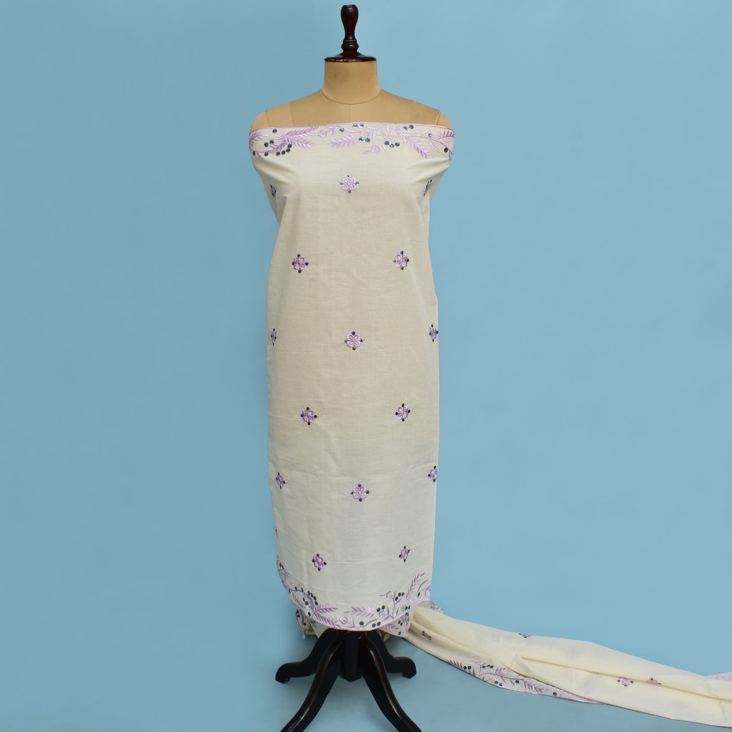 Off White Color Kora Cotton Booti Fabric