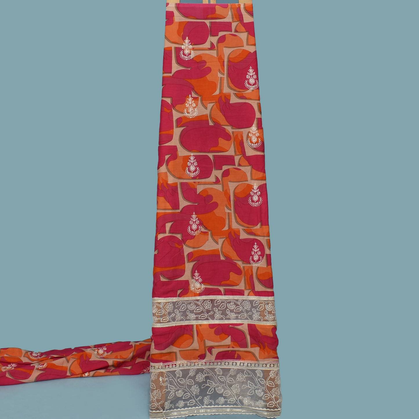 Multi Color Mulmul Plazo Print Embroidery Fabric