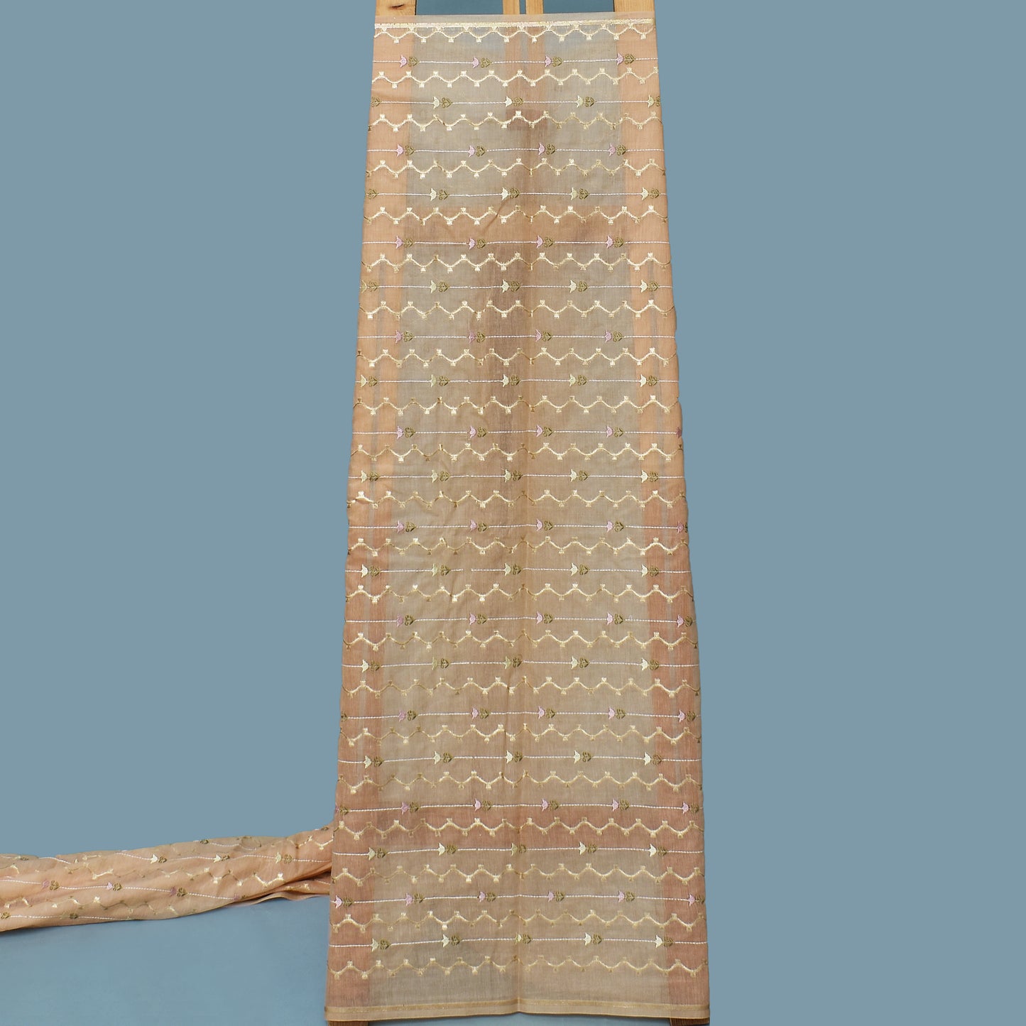 Light Peach Color Chanderi Embroidery Fabric
