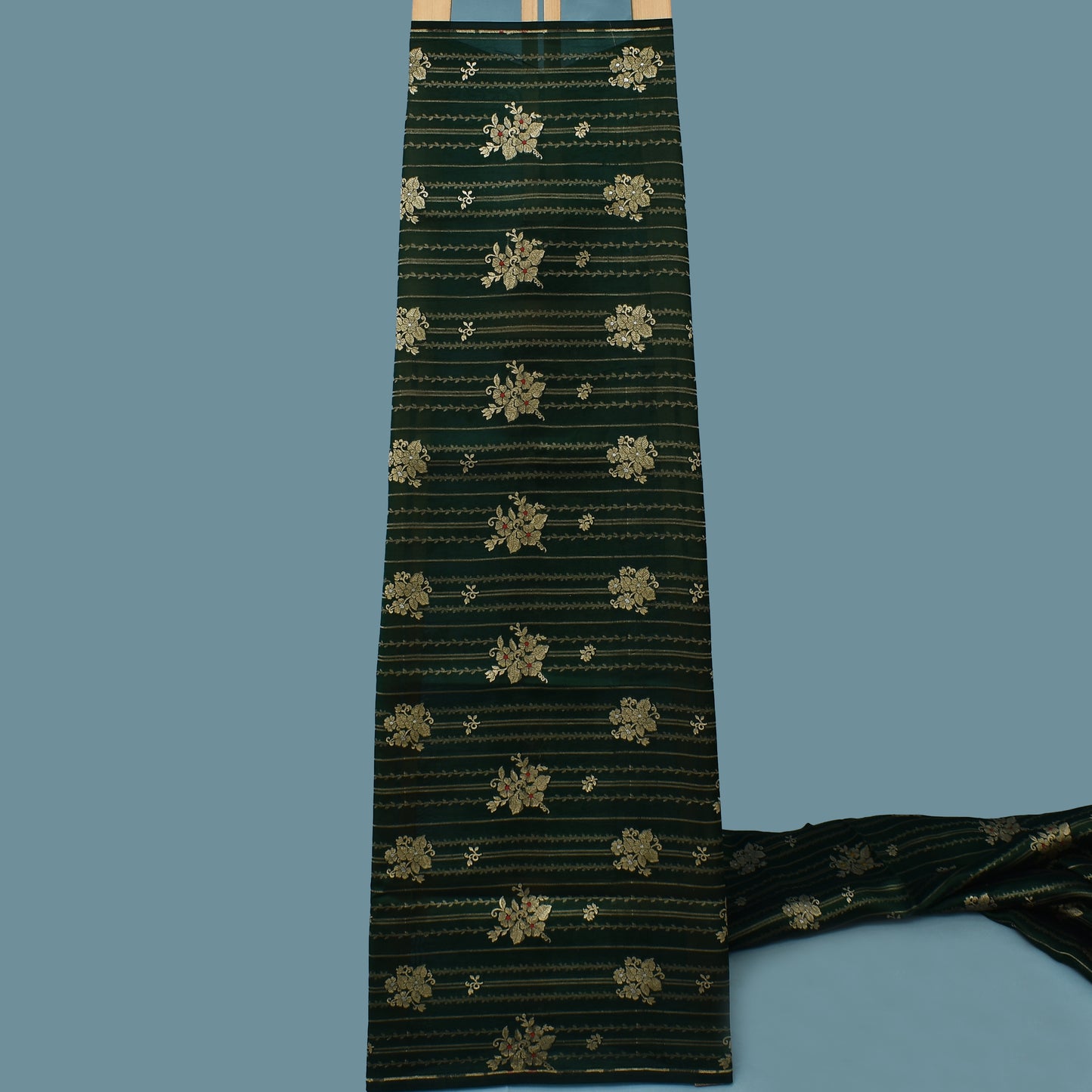 Bottle Green Color Katan Meena Brocade Fabric