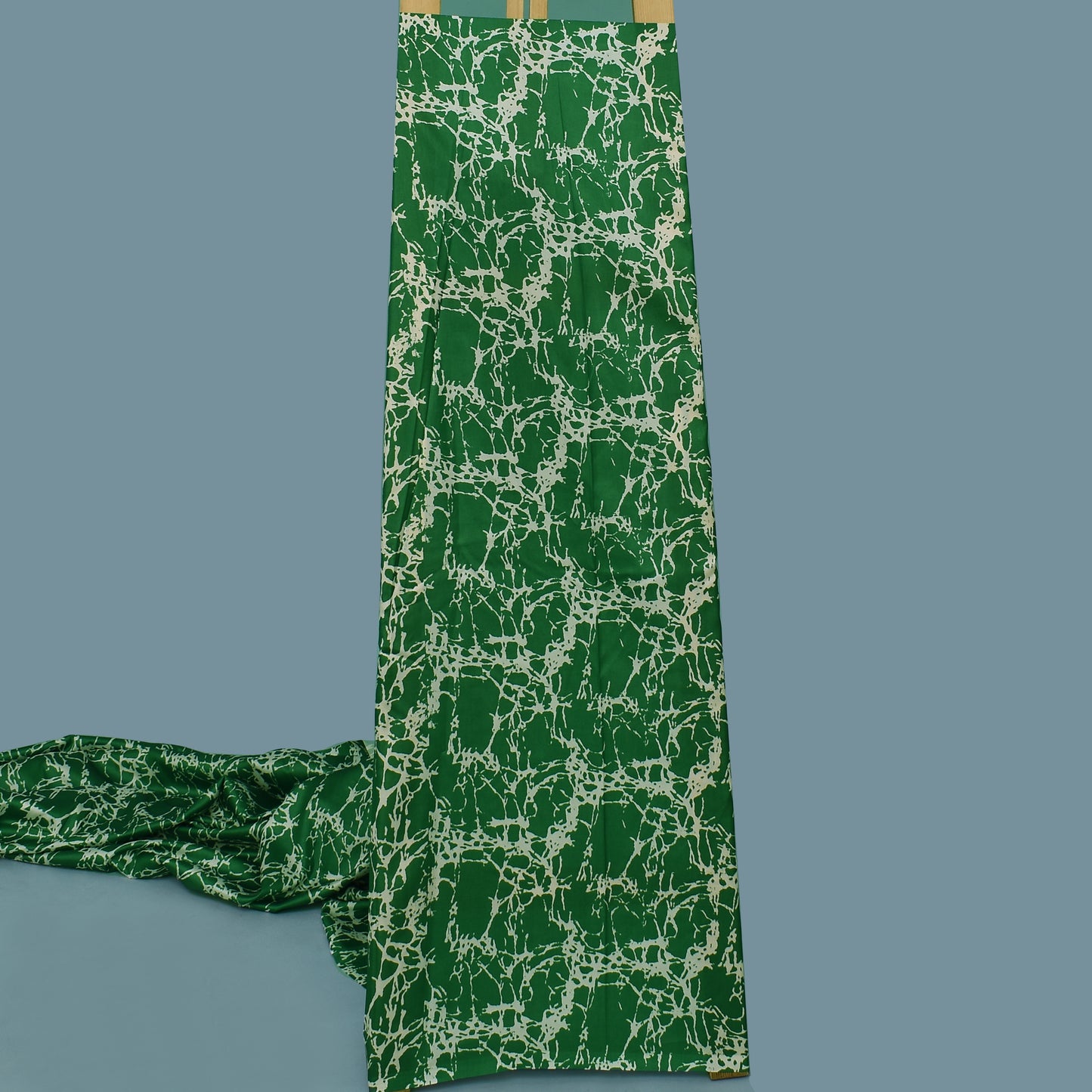 Green Color Slub Tussar Print Fabric