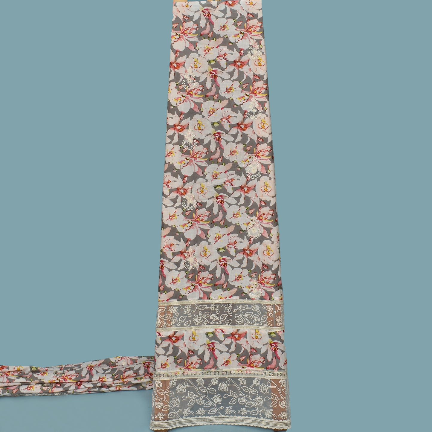 Multi Color Mulmul Plazo Print Embroidery Fabric