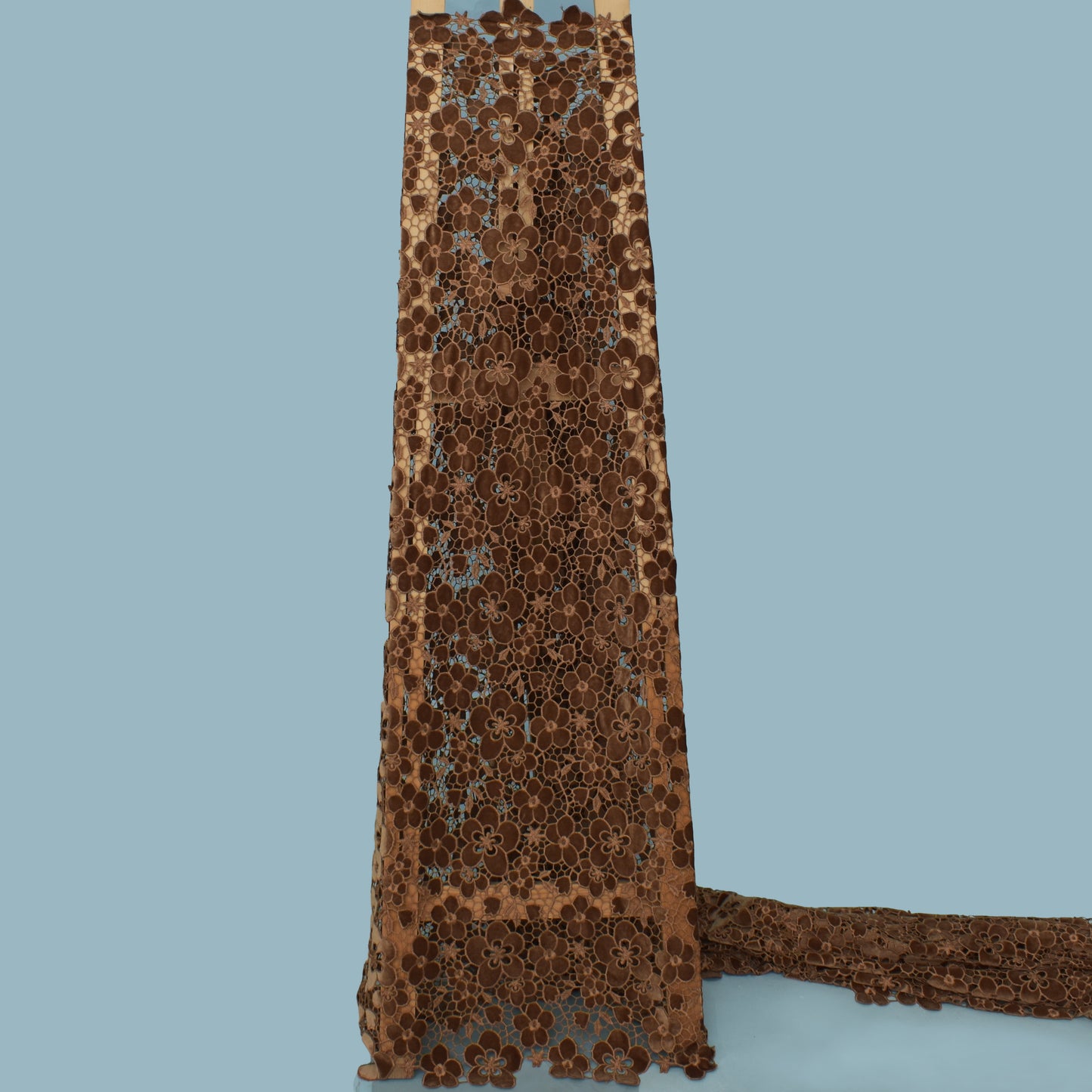 Caramel Brown Color Velvet Cut Work Fabric