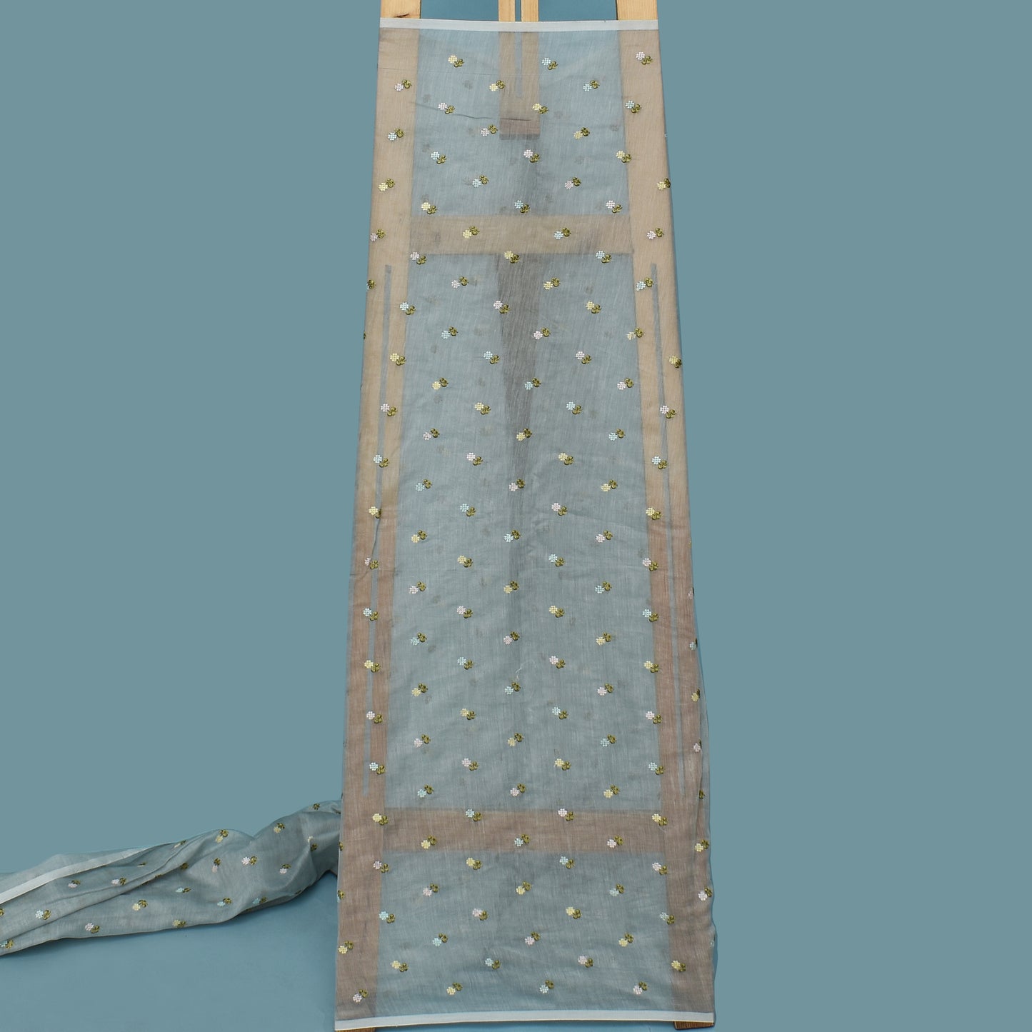 Grey Color Chanderi Booti Fabric