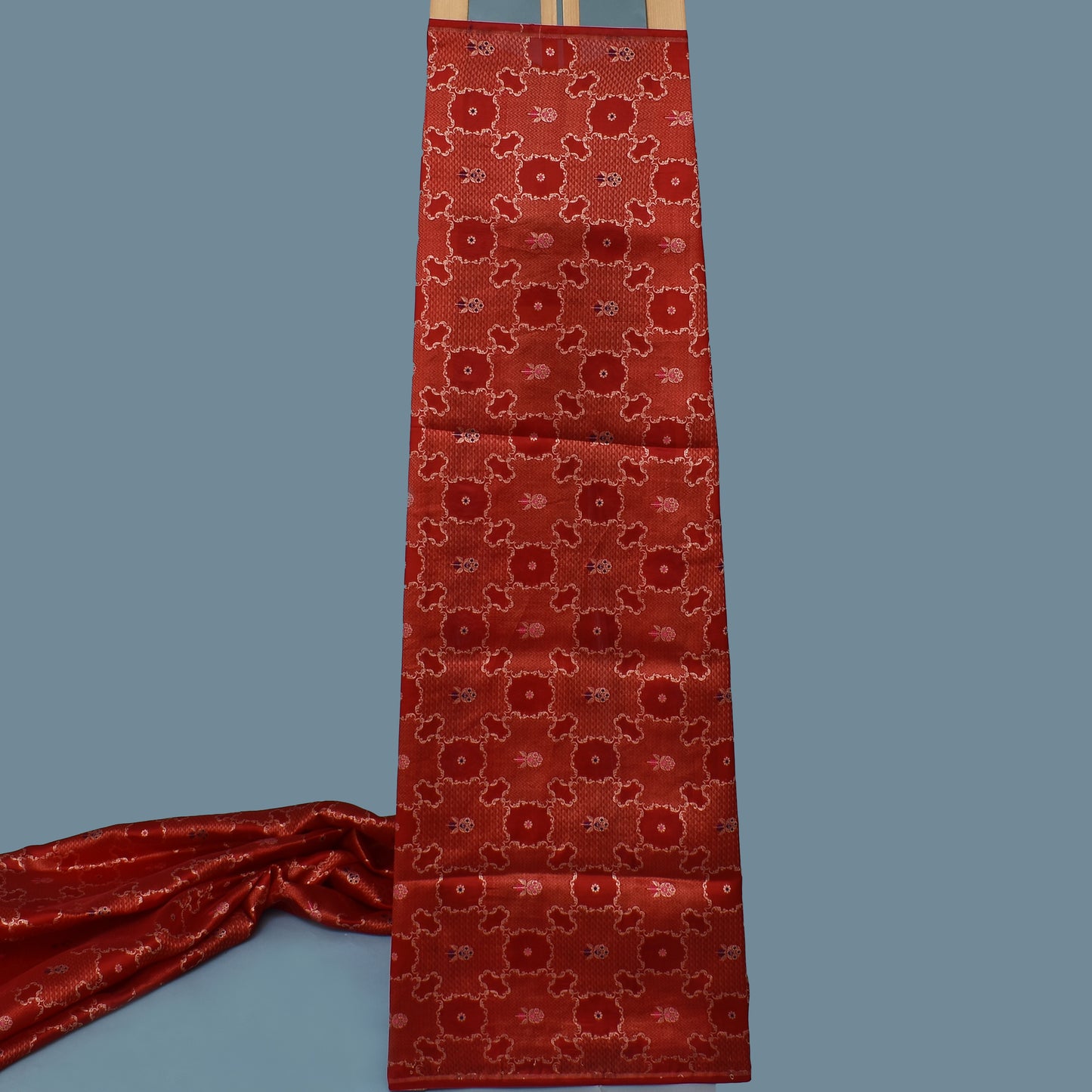 Red Color Katan Meena Brocade Fabric