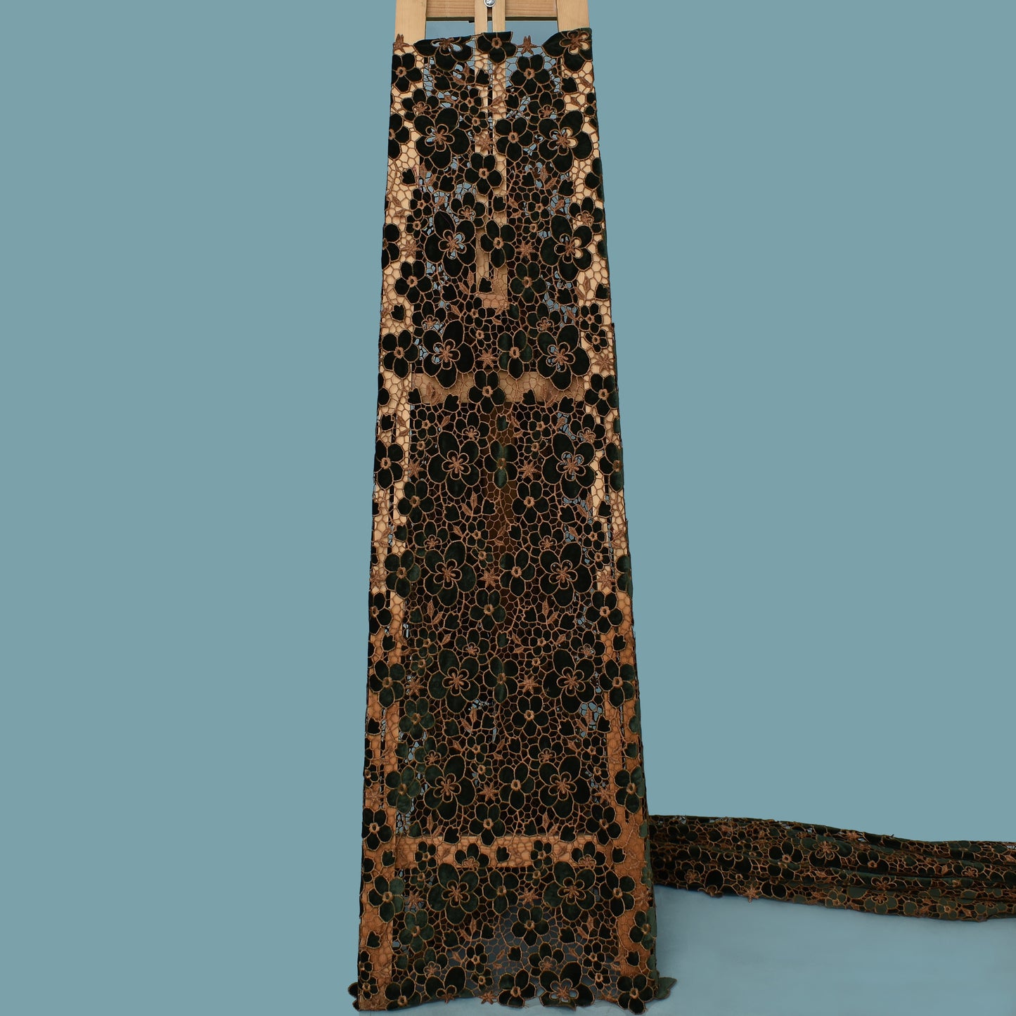 Green Color Velvet Cut Work Fabric