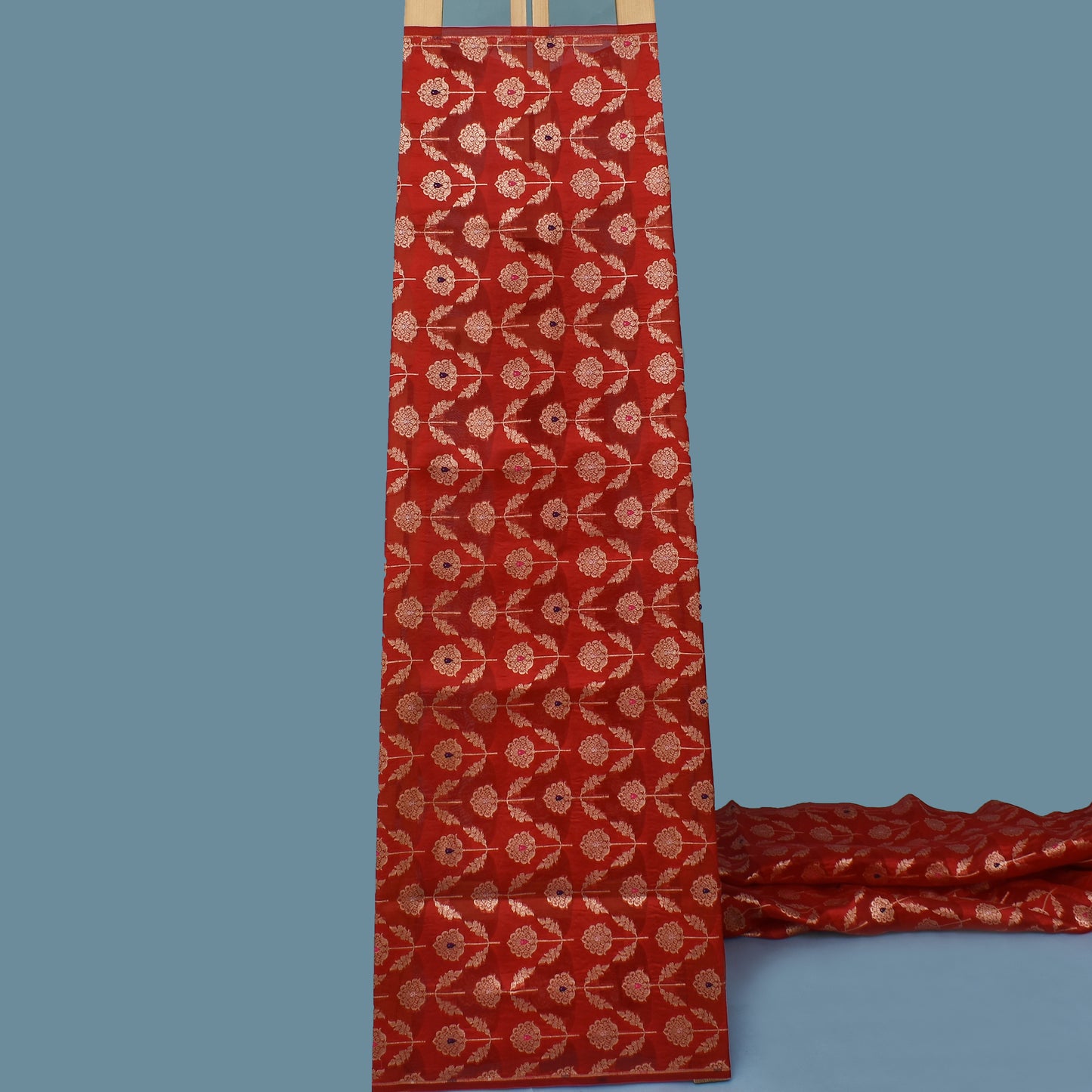 Red Color Katan Meena Brocade Fabric