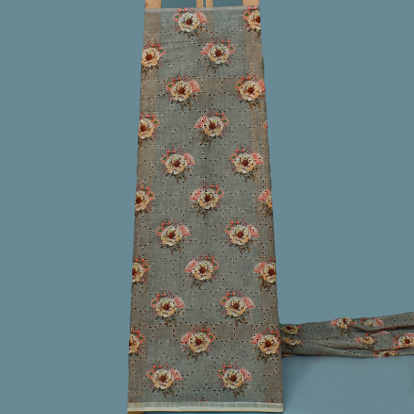 Multi Color Linen Print Cutwork Fabric