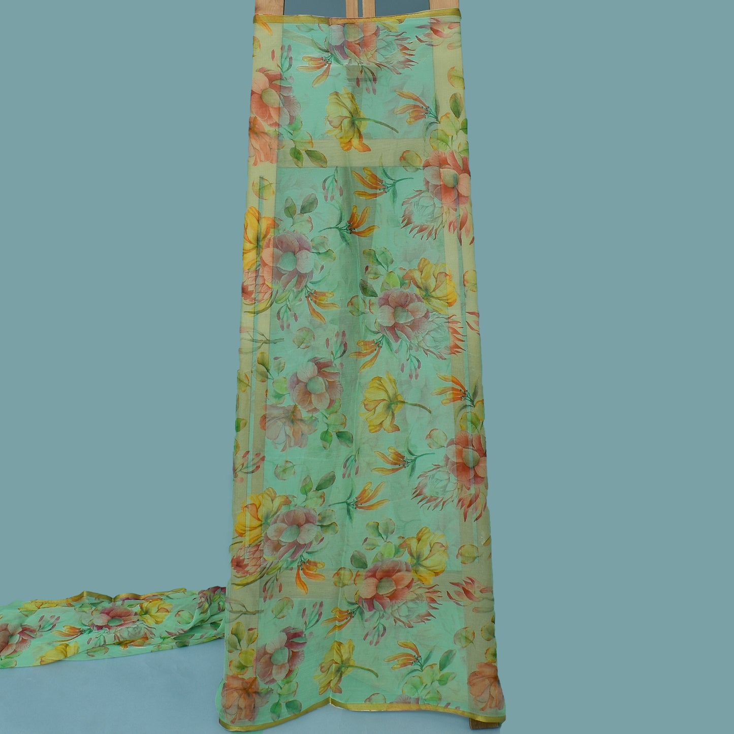 Green Color Chiffon Hydra Print Fabric