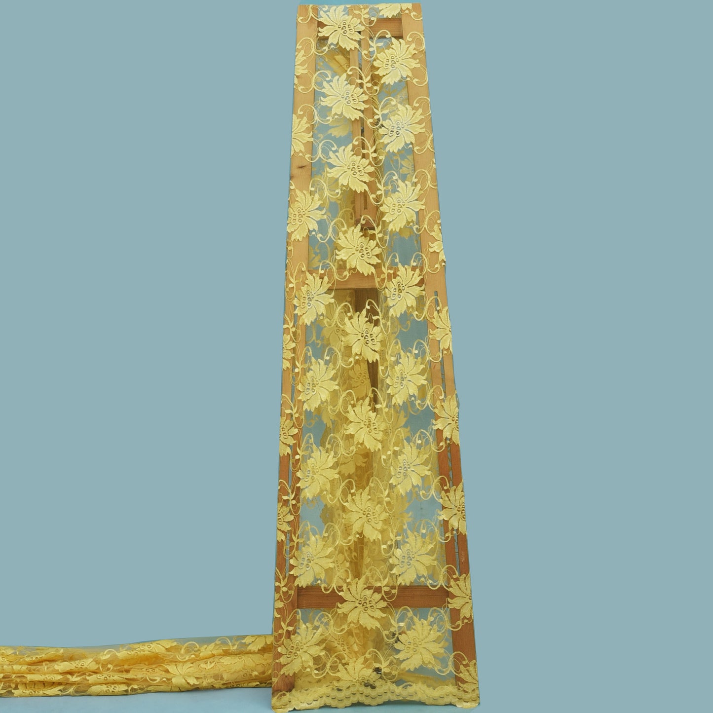 Yellow Color Chantilly Lace Fabric